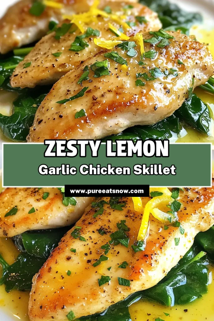 Looking for a delicious and healthy dinner option? Try this easy lemon garlic chicken recipe! Featuring tender skillet chicken breast, this one-pan chicken meal is perfect for busy nights. With bright lemon juice, garlic, and spinach, it's a flavorful and nutritious choice. Make dinner hassle-free and satisfying with this simple recipe that serves 4. Save this easy chicken dinner for your next meal! #LemonGarlicChicken #EasyChickenDinner #HealthyChickenRecipe #OnePanMeals