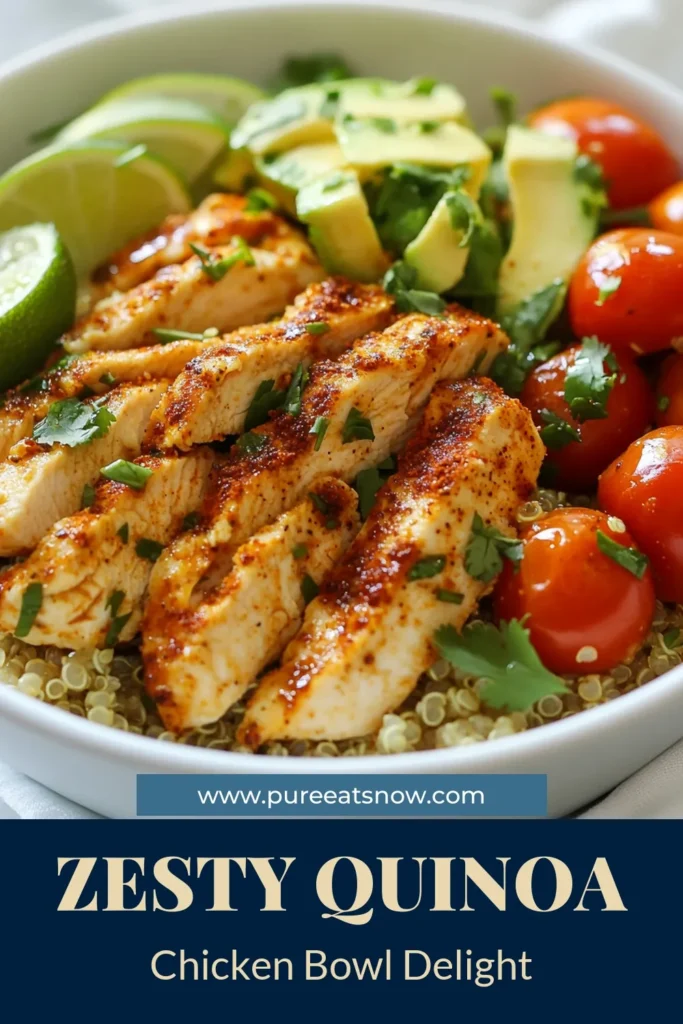 Discover a delicious and refreshing Cilantro Lime Quinoa Chicken recipe that's perfect for healthy eating! This easy-to-follow recipe features a vibrant quinoa and chicken bowl, topped with a zesty lime cilantro dressing, avocado, and cherry tomatoes. It's a wholesome option for meal prep or a light dinner. Don't miss out on this tasty chicken avocado salad! Save this recipe for later and enjoy healthy quinoa recipes that delight! #HealthyRecipes #QuinoaSalad #MealPrep #EasyDinner