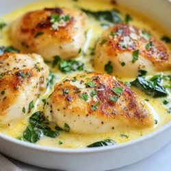 - 4 boneless, skinless chicken breasts - 2 tablespoons olive oil - 4 cloves garlic, minced - 1 cup heavy cream - 1 cup grated Parmesan cheese The main ingredients are simple yet packed with flavor. Chicken breasts give a nice base. Olive oil helps cook the chicken. Garlic adds a strong taste, while heavy cream and Parmesan create a rich sauce. - 1 teaspoon dried basil - 1 teaspoon Italian seasoning - 1/2 teaspoon salt - 1/4 teaspoon black pepper Seasonings make this dish shine. Dried basil and Italian seasoning bring warmth and depth. Salt and pepper enhance the other flavors. - 1 cup baby spinach - Chopped parsley for garnish Adding baby spinach gives a fresh touch. Chopped parsley brightens the dish and adds color. You can use these for a lovely presentation. {{ingredient_image_1}} First, let's season the chicken. Take four boneless, skinless chicken breasts. Sprinkle them with salt and black pepper. This will add flavor. Next, heat two tablespoons of olive oil in a large skillet over medium heat. Once the oil is hot, gently place the chicken breasts in the skillet. Cook each side for about six to seven minutes. You want them to be golden brown and cooked through. When done, remove the chicken from the skillet and set it aside on a plate. Now, let’s make the sauce. In the same skillet, add four cloves of minced garlic. Sauté the garlic for one to two minutes. You want it fragrant, but be careful not to burn it. Then, pour in one cup of heavy cream while stirring constantly. Bring this to a gentle simmer. Next, gradually whisk in one cup of grated Parmesan cheese. Keep stirring until the cheese melts and the sauce becomes creamy. Add one teaspoon of dried basil and one teaspoon of Italian seasoning. Mix these into the sauce thoroughly. Now it’s time to bring it all together. Return the cooked chicken breasts to the skillet. Lower the heat to low and let them simmer in the creamy sauce for about five minutes. This allows the chicken to absorb all those rich flavors. Finally, add one cup of baby spinach to the skillet. Stir gently until the spinach wilts and combines with the sauce. Adjust the seasoning if needed. Your creamy garlic Parmesan chicken skillet is almost ready to serve! To cook chicken just right, aim for an internal temperature of 165°F. Use a meat thermometer for accuracy. This ensures your chicken stays juicy and safe to eat. To avoid dry chicken, let it rest after cooking. This helps the juices redistribute. Also, be careful not to overcook it. The skillet should be hot but not too hot. If you want a creamier sauce, add more heavy cream. You can start with half a cup more. This will give your dish a rich flavor. To thicken the sauce, consider using cornstarch. Mix one tablespoon with cold water, then stir it in. Let it simmer for a few minutes until it thickens. Pair this dish with crusty bread or pasta. Both options soak up the creamy sauce well. For plating, use wide bowls. Drizzle extra sauce over the chicken for a nice touch. Garnish with chopped parsley for color. It makes the dish look fresh and inviting. Pro Tips Perfectly Cooked Chicken: Use a meat thermometer to ensure the chicken reaches an internal temperature of 165°F (74°C) for safe consumption. Enhance the Flavor: For an extra depth of flavor, marinate the chicken in olive oil, garlic, and Italian herbs for at least 30 minutes before cooking. Creamy Sauce Consistency: If the sauce becomes too thick, add a splash of chicken broth or pasta water to achieve your desired consistency. Spinach Substitutes: Feel free to substitute baby spinach with kale or Swiss chard for a different texture and flavor in the dish. {{image_2}} You can change the chicken if you want. Try using turkey or tofu for a twist. Both options work well with the creamy sauce. If you need a dairy-free option, use coconut cream or cashew cream. These swaps keep the dish rich and tasty. To boost flavors, add herbs like thyme or rosemary. These herbs give a fresh taste. You can also sprinkle in some red pepper flakes for heat. If you enjoy more veggies, toss in mushrooms or bell peppers. They add crunch and color to your meal. Want to make it spicy? Add diced jalapeños or a dash of hot sauce. That will fire up your dish! You can also choose to cook it in the oven. Just place the chicken in a baking dish with sauce and bake until cooked. This method gives a different texture. To keep your creamy garlic Parmesan chicken fresh, follow these tips: - Best practices for refrigeration: Place leftovers in an airtight container. Store them in the fridge for up to three days. Make sure the chicken cools down before sealing the container. This step helps prevent moisture build-up. - Freezing options: You can freeze the chicken too! Place it in a freezer-safe bag or container. It lasts for up to three months. When ready to eat, thaw it in the fridge overnight. Reheating your chicken correctly keeps it tasty. - How to reheat in skillet: Heat a skillet over low to medium heat. Add a splash of cream or broth to keep it moist. Place the chicken in the skillet, cover, and heat for about 5-7 minutes, turning it gently. - Microwave reheating tips: If you choose the microwave, use a microwave-safe dish. Cover it with a damp paper towel to keep moisture in. Heat for 1-2 minutes, checking after each 30 seconds to avoid overcooking. How long does it take to cook chicken in a skillet? It takes about 12 to 14 minutes to cook chicken in a skillet. Make sure to cook each side for 6 to 7 minutes. This timing gives you juicy chicken that is golden brown. Can I use fresh garlic instead of minced? Yes, you can use fresh garlic. Just chop 4 cloves of fresh garlic and sauté them in the skillet. Fresh garlic adds a bright flavor to the dish. What to do if the sauce is too thick/thin? If the sauce is too thick, add a little more heavy cream. If it is too thin, simmer it longer to thicken. Stir constantly to help it reach the right consistency. Can I make this dish ahead of time? Yes, you can make this dish ahead. Cook the chicken and sauce, then store them in the fridge. Reheat before serving for the best taste. How can I serve this dish for a larger group? To serve more people, simply double the recipe. Cook the chicken in batches if your skillet is small. This way, everyone enjoys the creamy goodness. How many calories per serving? This dish has about 450 calories per serving. The creamy sauce and chicken make it rich and satisfying. Is this dish gluten-free? Yes, this dish is gluten-free. All the ingredients are safe for those who avoid gluten. Enjoy without worry! This blog provided you with a great recipe to make a creamy chicken dish. You learned about the key ingredients, cooking instructions, and helpful tips for success. Variations and storage advice ensure you can customize this meal. Use these ideas to impress your loved ones at dinner. Remember, cooking is about enjoying your time in the kitchen. Happy cooking!