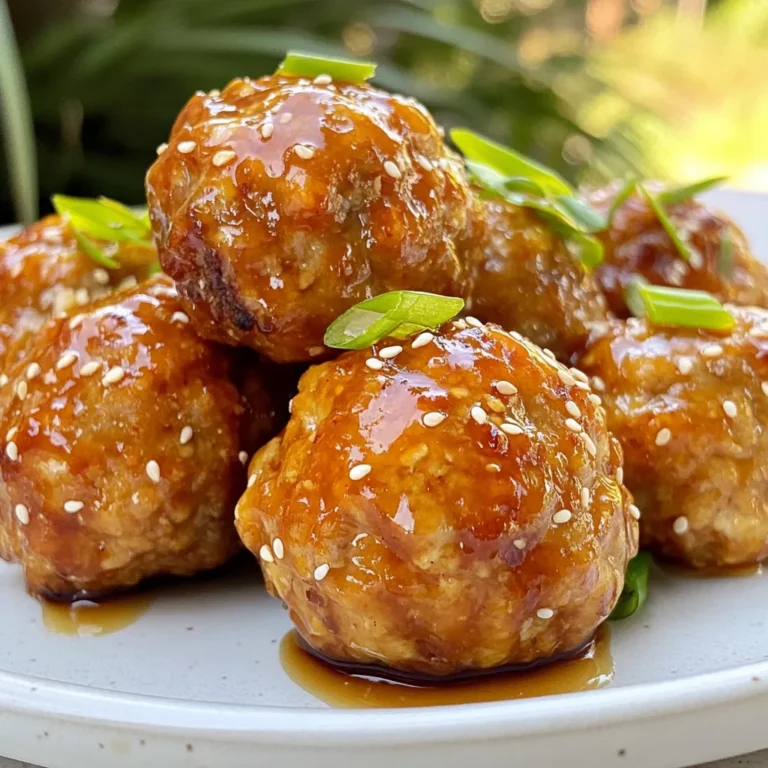 - 1 lb ground turkey - 1/4 cup breadcrumbs - 2 cloves garlic, minced - 1 egg, lightly beaten - 2 tablespoons fresh parsley, chopped - Salt and pepper to taste The main ingredients form the heart of your meatballs. Ground turkey is lean and healthy. It keeps the meatballs moist, especially when mixed well. Breadcrumbs add a nice texture. They help hold the meatballs together. Garlic brings a punch of flavor. You can adjust the amount to suit your taste. The egg acts as a binder, making the meatballs firm. Parsley adds freshness and a pop of color. Don’t forget to season with salt and pepper! - 1/4 cup honey - 1/4 cup low-sodium soy sauce - 1 tablespoon rice vinegar - 1 teaspoon cornstarch (optional, for thickening) The sauce is what makes these meatballs shine. Honey gives a sweet flavor that balances the salt from soy sauce. Low-sodium soy sauce keeps it tasty without too much salt. Rice vinegar adds a little zing to the sauce. If you want a thicker sauce, mix cornstarch with water. It will help the sauce cling to the meatballs better. This combination of sweet and savory makes every bite delightful! {{ingredient_image_1}} 1. Preheat oven and prepare baking sheet: Start by setting your oven to 400°F (200°C). Line a baking sheet with parchment paper. This helps the meatballs not stick and makes cleanup easy. 2. Combine meatball ingredients: In a large bowl, mix together the ground turkey, breadcrumbs, grated Parmesan cheese, minced garlic, beaten egg, chopped parsley, salt, and pepper. Use your hands or a spoon to get everything blended well. The mixture should be moist but not too wet. 3. Forming meatballs and baking: Take the turkey mixture and roll it into 1-inch meatballs. Place them on the baking sheet, leaving some space between each one. Bake for 20-25 minutes. The meatballs should be golden brown and reach an internal temperature of 165°F (74°C). 4. Making the honey garlic sauce: While the meatballs bake, grab a small saucepan. Combine honey, soy sauce, and rice vinegar in it. Heat this over medium heat until it simmers. For a thicker sauce, mix cornstarch with a tablespoon of cold water. Add this to the sauce and stir until it thickens. Then, remove it from heat. 5. Coating meatballs with sauce: Once the meatballs are done, put them in a large bowl. Drizzle the honey garlic sauce over them. Toss gently to coat each meatball evenly with the sauce. 6. Serving suggestions: Serve these meatballs warm. For a nice touch, sprinkle sesame seeds and sliced green onions on top. They pair well with rice or noodles. Enjoy a flavorful meal that is easy to make! To keep your meatballs moist, use ground turkey with some fat. I like to mix in breadcrumbs and Parmesan cheese. These help with moisture too. You can bake or fry your meatballs. Baking is easier and less messy. It gives a nice brown color. Frying can add crunch but needs more oil. Choose what you like! You can change the sweetness of the sauce. If you want it sweeter, add more honey. For less sweetness, use less honey or more soy sauce. If you like a thicker sauce, use cornstarch. Mix it with water to make a slurry. Add it to the sauce while it simmers, and stir until it thickens. If you want to try different proteins, use ground chicken or beef. They work well with the same recipe. For a dairy-free option, skip the Parmesan cheese. You can use nutritional yeast instead. It adds a nice flavor without the dairy! Pro Tips Use Fresh Ingredients: Always opt for fresh garlic and parsley for the best flavor. Fresh ingredients enhance the overall taste and aroma of your meatballs. Don’t Overmix: When combining the ingredients for the meatballs, mix just until everything is incorporated. Overmixing can result in tough meatballs. Check Internal Temperature: Use a meat thermometer to ensure your turkey meatballs reach an internal temperature of 165°F (74°C) for safe consumption and optimal juiciness. Experiment with Seasonings: Feel free to add different herbs or spices, such as oregano or crushed red pepper, to the meatball mixture for a unique flavor twist. {{image_2}} You can change up the flavor of honey garlic turkey meatballs in fun ways. - Spicy honey garlic meatballs: Add red pepper flakes or sriracha to the sauce. This gives a nice kick. You can also mix chopped jalapeños into the meatball mix for added heat. - Asian-inspired twists: Swap soy sauce with teriyaki sauce for a sweeter taste. You can also add ginger to the meatball mix for a fresh, zesty flavor. Honey garlic turkey meatballs fit well with many sides. - Meatballs with rice or noodles: Serve your meatballs over white rice or noodles. This absorbs the sauce and adds a great texture. You can use jasmine rice or soba noodles for a unique touch. - Appetizer options: These meatballs make great appetizers. Serve them on toothpicks with extra sauce for dipping. You can also pair them with veggie sticks for a fresh bite. Make these meatballs even better for kids. - Reducing spice levels: Keep the dish mild by leaving out spicy ingredients. Use only honey and soy sauce for a sweeter taste. Kids love that! - Creative serving ideas: Shape the meatballs into fun forms. You can make mini sliders by placing them on small buns. Kids will enjoy building their own sandwiches! Store leftover honey garlic turkey meatballs in an airtight container. This keeps them fresh and tasty. Make sure to cool them to room temperature before sealing. They can last in the fridge for up to three days. When ready to eat, check for any signs of spoilage before enjoying. To freeze meatballs, place them in a single layer on a baking sheet. Freeze them for about two hours until firm. After freezing, transfer them to a freezer bag. Label the bag with the date. They will stay good for up to three months. When you are ready to cook them, thaw in the fridge overnight. Reheat meatballs in the oven or on the stovetop. For the oven, set it to 350°F (175°C). Place meatballs on a baking dish and cover with foil. Heat for about 15 minutes. For stovetop, add a little water to a pan and cover. Heat until warmed through. This keeps the meatballs moist and tender. Avoid using the microwave as it can dry them out. How long to cook turkey meatballs? You should cook turkey meatballs for 20-25 minutes. Bake them at 400°F (200°C). Check that they reach 165°F (74°C) inside. This ensures they are safe to eat and juicy. Can I use ground chicken instead? Yes, you can use ground chicken. It works well and is similar to ground turkey. The flavor will change slightly, but it still tastes great. Both options are healthy and delicious. Caloric breakdown per serving Each serving has about 250 calories. This includes protein from turkey and fat from cheese. The honey adds some sugar, making them sweet and tasty. Health benefits of turkey Turkey is a lean protein. It has fewer calories and fat than beef. It is also rich in vitamins and minerals. These include B vitamins, zinc, and iron, which are good for your body. How to adjust sauce consistency? To change the sauce thickness, you can add cornstarch. Mix it with cold water first. Then stir it into the sauce as it heats. For a thinner sauce, just skip the cornstarch. Alternatives to honey and soy sauce? You can use maple syrup instead of honey. For soy sauce, try coconut aminos or tamari. Both options will still give you a sweet and savory flavor. In this blog post, we explored how to make delicious turkey meatballs. We covered key ingredients, like ground turkey and honey garlic sauce. I shared step-by-step instructions for preparation and cooking. We discussed tips to keep meatballs moist and even suggested variations to fit your taste. Remember, you can easily store or freeze leftovers for later. Keep experimenting to find your favorite blend of flavors. Enjoy your cooking journey with these turkey meatballs and impress your family at the dinner table!