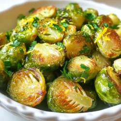 To make Lemon Garlic Roasted Brussels Sprouts, you need a few simple ingredients. Here’s what you will need: - 1 pound Brussels sprouts, trimmed and halved - 4 cloves garlic, minced - 3 tablespoons olive oil - Zest of 1 lemon - 2 tablespoons fresh lemon juice - 1 teaspoon honey (optional) - Salt and pepper to taste - 1/4 teaspoon red pepper flakes (optional for heat) - Fresh parsley for garnish These ingredients create a bright and tasty dish. Brussels sprouts are the star here. They become tender and crispy when roasted. Garlic adds depth and flavor. The olive oil helps everything brown nicely. Lemon zest and juice bring freshness. They lift the flavors and add a zing. Honey can balance the tartness, but it’s not a must. Season with salt and pepper to enhance the taste. Red pepper flakes add a kick if you like heat. Finally, fresh parsley gives a pop of color and freshness when you serve the dish. Using these ingredients, you can make a flavorful side dish that everyone will love. {{ingredient_image_1}} 1. Preheat your oven to 425°F (220°C). This step makes sure your Brussels sprouts roast well. 2. Wash the Brussels sprouts under cold water. Then, trim the ends and cut them in half. 3. In a large bowl, combine the halved Brussels sprouts and minced garlic. This mix will add great flavor. 1. Drizzle 3 tablespoons of olive oil over the sprouts. Sprinkle lemon zest, lemon juice, salt, pepper, and red pepper flakes if you want some heat. 2. Toss everything together. Make sure the Brussels sprouts are coated evenly. 3. Spread the Brussels sprouts in a single layer on a baking sheet lined with parchment paper. This helps them cook evenly. 4. Roast in the oven for 20-25 minutes. Stir halfway through to ensure they brown nicely. Look for a golden brown color on the outside. 1. Once done, remove them from the oven and let them cool for a couple of minutes. This helps the flavors settle. 2. Garnish with fresh parsley before serving. It adds a nice touch and brightens the dish. To get the best Brussels sprouts, look for them in the fall or winter. They are fresh and sweet during these months. Choose small to medium sprouts, as they cook evenly. Avoid large sprouts, as they can be tough and bitter. Check for bright green color and firm texture. If they feel soft, they are not fresh. You can add new flavors to your roasted Brussels sprouts. Try mixing in some balsamic vinegar for sweetness or a hint of soy sauce for umami. Fresh herbs like thyme or rosemary work well too. If you like heat, add more red pepper flakes. For a nutty twist, sprinkle some toasted nuts on top when they are done. If you need a vegan option, skip the honey. You can replace it with maple syrup or leave it out entirely. Adjust the salt and pepper to fit your taste. This dish can easily fit many diets. You can prepare Brussels sprouts in advance for busy days. Trim and halve them a day before. Store them in an airtight container in the fridge. When ready to cook, just toss them with garlic and seasonings. If you have leftovers, reheat them in the oven for a few minutes. This keeps them crispy. You can also use the microwave, but they may lose some crunch. Enjoying these tasty sprouts again is always a treat! Pro Tips Choose Fresh Brussels Sprouts: Look for bright green sprouts with tightly packed leaves for the best flavor and texture. Don’t Skip the Toss: Make sure to toss the Brussels sprouts well to ensure that all sides are coated in the olive oil and seasoning for even roasting. Adjust the Heat: If you like a bit of spice, increase the red pepper flakes or add a pinch of cayenne pepper for a kick. Experiment with Acidity: For a tangier flavor, add a splash of balsamic vinegar before serving to enhance the overall taste. {{image_2}} You can add depth to your Lemon Garlic Roasted Brussels Sprouts. Consider adding nuts or cheese. Chopped walnuts or pecans give a nice crunch. Grated Parmesan or feta adds a creamy touch. You can also spice things up. Add more red pepper flakes for heat. Try smoked paprika for a warm, smoky flavor. Garlic powder or onion powder enhances the taste as well. If you want a quicker option, use an air fryer. Preheat it to 375°F (190°C). Toss the Brussels sprouts with the ingredients. Place them in the air fryer basket. Cook for about 15 minutes, shaking halfway through. For stovetop sautéing, heat a pan over medium heat. Add olive oil, then the Brussels sprouts. Cook for 10-15 minutes until golden brown, stirring often. This recipe can easily fit many diets. For vegan options, skip the honey. Use maple syrup for sweetness, if desired. You can also use a dairy-free cheese for flavor. If you need gluten-free tips, you’re in luck. This dish is naturally gluten-free! Just be sure to check any added ingredients, like cheese or sauces, to ensure they are gluten-free. To keep your Lemon Garlic Roasted Brussels Sprouts fresh, follow these steps: - Allow the sprouts to cool completely. - Place them in an airtight container. - Store in the refrigerator for up to four days. Using glass containers helps keep the flavor and texture. Make sure the lid seals well to prevent moisture from ruining your dish. You can also use plastic containers, but glass is often better for taste. Roasted Brussels sprouts freeze well if you do it right: - Wait for the sprouts to cool completely. - Spread them on a baking sheet and freeze them for 1-2 hours. - Once frozen, transfer them to a freezer bag. When you want to eat them, take them out and thaw in the fridge overnight. For quick thawing, you can use the microwave at low power. Avoid refreezing once thawed to keep them at their best. Keeping track of freshness is key: - In the fridge, your sprouts should last about four days. - In the freezer, they can last up to three months. Watch for signs of spoilage like a slimy texture or off smells. If you see any brown spots, it’s best to toss them out. Enjoy your dish while it’s fresh for the best flavor! Roast Brussels sprouts at 425°F (220°C). This high heat gives them a nice crisp. The hot air helps caramelize the natural sugars. This makes them sweet and tasty. Yes, you can use frozen Brussels sprouts. However, they might not get as crispy. Thaw them first and pat them dry. This helps remove excess moisture. You can prep the Brussels sprouts a day early. Trim and halve them, then store in the fridge. Mix the other ingredients but wait to toss them until you are ready to cook. These sprouts go well with many dishes. Try them with roasted chicken or fish. They also pair nicely with grains like quinoa or rice. For a vegetarian option, serve with lentils. To make Brussels sprouts crispy, spread them out on a baking sheet. Do not crowd them. Stir halfway through roasting for even cooking. Also, ensure they are coated well with oil. This blog post shows you how to make Lemon Garlic Roasted Brussels Sprouts. You learned about the ingredients, preparation, and cooking steps. We explored tips for choosing great sprouts and adding unique flavors. I shared ways to store leftovers and different cooking methods too. Try these sprouts for a tasty and simple side dish. Cooking can be fun and easy! Enjoy your time in the kitchen and impress your friends with this delicious recipe.
