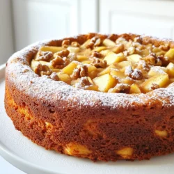 - 1 cup unsalted butter (2 sticks), browned - 1 1/2 cups all-purpose flour - 1 teaspoon baking powder - 1/2 teaspoon baking soda - 1 teaspoon ground cinnamon - 1/2 teaspoon ground nutmeg - 1/4 teaspoon ground ginger - 1/4 teaspoon salt - 1 cup brown sugar, packed - 2 large eggs - 1 teaspoon vanilla extract - 2 medium apples, peeled, cored, and diced (preferably Granny Smith or Honeycrisp) - 1/2 cup chopped walnuts (optional) - Powdered sugar for dusting These ingredients are key to making a rich and tasty cake. The browned butter gives it a nutty flavor. The spices add warmth and aroma. Apples bring moisture and sweetness. - 1/2 teaspoon ground cloves - 1/2 cup raisins or dried cranberries You can add these ingredients for more depth. Cloves add a warm spice. Dried fruits give sweetness and texture. - Use coconut oil instead of butter for a dairy-free option. - Swap all-purpose flour for almond flour for a gluten-free cake. - Honey or maple syrup can replace brown sugar. These swaps help fit different diets or preferences. Always adjust the baking time if you change the ingredients. First, set your oven to 350°F (175°C). This makes sure your cake bakes evenly. While the oven heats, grease and flour a 9-inch round cake pan. This step helps the cake release easily after baking. To brown the butter, place it in a medium saucepan over medium heat. Stir it often as it melts. Keep cooking until it turns a deep golden brown and smells nutty. This process takes about 5-7 minutes. Once done, take it off the heat and let it cool for a few minutes. In a large bowl, whisk together the dry ingredients. Combine the flour, baking powder, baking soda, cinnamon, nutmeg, ginger, and salt. Set this bowl aside. In another bowl, mix the cooled brown butter with brown sugar. Stir well until smooth. Next, add the eggs one at a time, mixing well after each addition. Finally, stir in the vanilla extract. Now, slowly add the dry mix to the wet mix. Stir until they just come together. Avoid overmixing, as this can make the cake tough. Gently fold in the diced apples and walnuts if you’re using them. This adds flavor and texture. Pour the batter into your prepared cake pan. Smooth the top with a spatula. Bake in the preheated oven for 30-35 minutes. To check if it’s done, insert a toothpick in the center. It should come out clean when the cake is ready. When the cake is done, take it out of the oven. Let it cool in the pan for 10 minutes. Then, transfer it to a wire rack to cool completely. Once cool, dust the top with powdered sugar. This gives it a lovely finish! To make perfect brown butter, start with unsalted butter. Use a medium saucepan over medium heat. Melt the butter slowly. Stir it often. Keep an eye on the color. You want a rich golden brown. This process takes about 5 to 7 minutes. The nutty smell means it’s ready. Remove it from heat and let it cool a bit. This step adds depth to your cake. For the best flavor, use Granny Smith or Honeycrisp apples. These apples are tart and firm. They hold up well in the oven. Avoid soft apples like Red Delicious. They can turn mushy and lose their shape. Dice the apples into small pieces for even baking. This helps them blend well in the cake. Measure your ingredients carefully. Too much flour can make the cake dry. Mix the wet and dry ingredients gently. Over-mixing can lead to a tough cake. Always check your oven temperature. An oven that runs hot can burn your cake. Use a toothpick to test doneness. If it comes out clean, your cake is ready. To serve, let the cake cool completely. Dust the top with powdered sugar for a lovely finish. You can add a dollop of whipped cream or a scoop of vanilla ice cream. This makes for an extra treat. For a pretty touch, scatter extra diced apples and walnuts on top. This not only looks nice but adds flavor too. {{image_2}} You can make your cake more festive by adding seasonal spices. Cloves and allspice bring warm, rich flavors that pair well with apples. Just add 1/4 teaspoon of cloves and 1/2 teaspoon of allspice to the dry mix. This will deepen the taste and give your cake a cozy aroma. Each bite will remind you of fall! For a fun twist, consider adding mix-ins. Dried fruits like raisins or cranberries can add sweetness and texture. You can use 1/2 cup of these fruits in place of or along with the apples. If you love chocolate, try adding 1/2 cup of chocolate chips. This creates a lovely contrast with the spices and butter. If you want a gluten-free option, swap the all-purpose flour with a gluten-free blend. Make sure it’s a 1:1 mix for best results. For a vegan cake, replace the eggs with flax eggs. That’s one tablespoon of flaxseed meal mixed with two and a half tablespoons of water for each egg. Use a plant-based butter to replace the unsalted butter. Both options will keep your cake delicious and enjoyable for everyone! To keep your cake fresh, wrap it well. Use plastic wrap or foil. Store it in a cool, dry place. If you want it to last longer, put it in the fridge. It can stay fresh for up to a week this way. Be sure to let it cool completely before wrapping. This helps keep it moist and tasty. You can freeze your Brown Butter Apple Spice Cake for later. First, slice the cake into pieces. Wrap each slice tightly in plastic wrap. Then, put the slices in a freezer bag. Remove as much air as you can. This helps prevent freezer burn. The cake can last for up to three months in the freezer. When you are ready to enjoy it, just thaw it in the fridge overnight. To enjoy your cake warm, reheating is key. Preheat your oven to 350°F (175°C). Place the cake on a baking sheet. Heat it for about 10-15 minutes. This warms it up without drying it out. You can also use a microwave. Heat a slice for about 15-20 seconds. Add a dollop of whipped cream or a scoop of ice cream for extra joy. Yes, you can make this cake ahead of time. Bake the cake and let it cool completely. Then wrap it in plastic wrap. Store it in the fridge for up to 3 days. You can also freeze it for longer storage. Just thaw it in the fridge overnight before serving. If you need a substitute for brown sugar, use white sugar with molasses. Mix 1 cup of white sugar with 1 tablespoon of molasses. This will give you a similar flavor and color. You can also use coconut sugar for a different twist. Yes, you can use different pan sizes. If you use a smaller pan, the cake will be thicker and may take longer to bake. For larger pans, check for doneness sooner. Adjust baking time based on the pan size you choose. To check if the cake is done, insert a toothpick in the center. If it comes out clean or with a few crumbs, the cake is ready. If the toothpick has wet batter, keep baking and check again in 5 minutes. Absolutely! You can add more apples if you like. Just make sure to chop them small. Keep in mind, too many apples can make the cake moist. Aim for about 3 cups of diced apples for balance. This blog shows how to make a delicious Brown Butter Apple Spice Cake. We talked about key ingredients and options for extra flavor. I provided step-by-step baking instructions and shared tips for the perfect cake. Variations add fun twists, and storage info helps keep your cake fresh. Make this cake for a cozy treat. It’s easy and tasty. Enjoy baking, and share your cake with friends and family!