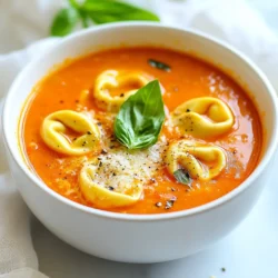 To make this tasty soup, gather these simple ingredients: - 1 tablespoon olive oil - 1 medium onion, finely chopped - 3 cloves garlic, minced - 1 can (28 oz) crushed tomatoes - 4 cups vegetable broth - 1 teaspoon dried basil - 1 teaspoon dried oregano - 1 teaspoon sugar - Salt and pepper to taste - 1 package (9 oz) cheese tortellini (fresh or frozen) - 1 cup heavy cream (or coconut cream for a dairy-free option) - Fresh basil leaves, for garnish - Grated Parmesan cheese, for serving (optional) You can swap some ingredients if needed. Here are a few ideas: - Use chicken broth instead of vegetable broth for more depth. - Replace heavy cream with coconut cream for a lighter option. - If you don’t have cheese tortellini, use any pasta you like. - Fresh herbs can replace dried herbs for a brighter taste. You will need a few basic tools to cook this soup: - A large pot for cooking the soup - A wooden spoon or spatula for stirring - A knife and cutting board for chopping - Measuring spoons for accuracy - A ladle for serving the soup These tools make cooking easy and fun! Enjoy your time in the kitchen. {{ingredient_image_1}} To make creamy tomato tortellini soup, start by gathering your ingredients. You will need olive oil, onion, garlic, crushed tomatoes, vegetable broth, dried herbs, sugar, salt, pepper, cheese tortellini, heavy cream, and fresh basil. 1. Heat 1 tablespoon of olive oil in a large pot over medium heat. 2. Add 1 finely chopped onion and sauté for about 5 minutes until soft. 3. Next, stir in 3 minced garlic cloves and cook for 1-2 minutes until fragrant. 4. Pour in 1 can of crushed tomatoes and 4 cups of vegetable broth. 5. Add 1 teaspoon of dried basil, 1 teaspoon of dried oregano, and 1 teaspoon of sugar. Season with salt and pepper. 6. Stir the mixture and bring it to a simmer. Let it cook for about 10 minutes to blend the flavors. 7. Now, add 1 package of cheese tortellini. Cook according to the package, usually about 3-5 minutes, until they float. 8. Once the tortellini are cooked, stir in 1 cup of heavy cream. Heat through for another 2-3 minutes. 9. Serve hot, garnished with fresh basil and grated Parmesan cheese if you like. - Use fresh tortellini for a better texture. Frozen tortellini works too but may take slightly longer to cook. - Make sure the soup is at a gentle simmer before adding the tortellini. This helps them cook evenly. - Stir the tortellini gently to avoid breaking them. They are delicate! - Don’t skip the simmering step. This helps the flavors combine well. - Avoid overcooking the tortellini. They should be tender but not mushy. - Be careful with seasoning. Taste as you go to find the perfect balance. To boost the flavor in your creamy tomato tortellini soup, try adding fresh herbs. A handful of fresh basil at the end gives a bright taste. You can also drizzle a bit of balsamic glaze before serving. It adds a nice tang and depth. If you want more heat, add a pinch of red pepper flakes while cooking. This can make your soup exciting and vibrant. If your soup is too thick, add a little vegetable broth or water. This will help thin it out without losing flavor. If it's too sour, a touch of sugar can balance it. Stir it in and taste again. If the soup lacks salt, sprinkle some in, but do it slowly. Taste as you go to find the right balance. Store any leftover soup in an airtight container. It will stay fresh in the fridge for up to three days. When you’re ready to eat, reheat it on the stove over low heat. Stir often to make sure it warms evenly. If the soup thickens in the fridge, add a splash of broth while reheating. This will bring back its creamy texture. Pro Tips Use Fresh Herbs: Fresh basil added at the end enhances the flavor and freshness of the soup. Adjust Creaminess: For a lighter soup, use less cream or substitute with a plant-based alternative like coconut cream. Enhance Flavor: Adding a splash of balsamic vinegar can deepen the flavor profile of the soup. Store Properly: If you have leftovers, store the soup and tortellini separately to prevent the pasta from becoming mushy. {{image_2}} You can easily make this soup dairy-free. Just swap the heavy cream for coconut cream. It gives a rich taste without dairy. You can also use vegan tortellini. Check your local store for options. This way, everyone can enjoy the soup, no matter their diet. Add more veggies to boost nutrition. Chopped spinach or kale works great. You can stir them in just before serving. Try diced carrots or zucchini for extra crunch. They add color and flavor. You can sneak in those healthy greens without anyone noticing! Feel free to play with herbs and spices. Fresh basil is a must, but try thyme or parsley too. A pinch of red pepper flakes adds a nice kick. If you love warmth, add some smoked paprika. Experimenting with flavors keeps the soup exciting. Each bowl can taste a little different! Creamy Tomato Tortellini Soup pairs well with many sides. Here are my favorites: - Garlic Bread: This crunchy bread is perfect for dipping. The garlic flavor adds a nice touch. - Side Salad: A simple green salad with light dressing balances the creamy soup. - Cheese Toast: Toast with melted cheese gives a savory bite. It’s easy and tasty. How you serve your soup matters. Here are some fun ideas: - Basil Garnish: Place fresh basil leaves on top for color and fresh flavor. - Parmesan Sprinkle: Add grated Parmesan for a touch of elegance. It looks great and tastes amazing. - Soup Bowls: Use colorful bowls to make your dish pop. It makes the meal more inviting. Think about what to serve with your soup. Here are some great options: - Roasted Vegetables: They add a healthy crunch. Try carrots, broccoli, or bell peppers. - Pasta Salad: This adds a different texture and flavor. Choose a light vinaigrette for a fresh taste. - Bruschetta: Topped with tomatoes and herbs, it makes a nice appetizer. It’s fresh and flavorful. These pairings and presentation ideas will make your meal stand out. Enjoy your cooking! Yes, you can make this soup in advance. Just follow the recipe until you add the tortellini. Cook the tortellini fresh right before serving. This keeps the pasta from becoming mushy. You can store the soup base in the fridge for up to three days. When ready to serve, heat the soup and add the tortellini. To store leftovers, let the soup cool first. Transfer it to an airtight container. It will stay fresh in your fridge for about three days. If you want to keep it longer, consider freezing it. Just remember to leave out the tortellini. Add it in when you reheat the soup. Yes, you can freeze Creamy Tomato Tortellini Soup. Store the soup in a freezer-safe container. It keeps well for up to three months. Just like with leftovers, do not add the tortellini before freezing. When you want to enjoy it, defrost and then cook the tortellini in the soup. This way, you will have a tasty meal ready in no time! This blog post covered everything you need for Creamy Tomato Tortellini Soup. We discussed the key ingredients and easy substitutes. You learned the essential tools for cooking and followed a simple step-by-step guide. Don’t forget the helpful tips to boost flavor and avoid mistakes. You saw various ways to customize your soup and how to serve it creatively. Now, you can make this dish your own while impressing family and friends. Happy cooking!