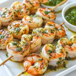 - 1 pound large shrimp, peeled and deveined - 2 tablespoons olive oil - 1 teaspoon smoked paprika - Salt and pepper to taste - 1 cup fresh parsley, finely chopped - 1/2 cup fresh cilantro, finely chopped - 4 cloves garlic, minced - 1/4 teaspoon red pepper flakes (adjust to taste) - 2 tablespoons red wine vinegar - 1 tablespoon lemon juice If you can’t find fresh parsley or cilantro, dried herbs work too. Use 1 tablespoon of dried parsley and 2 teaspoons of dried cilantro. You lose some flavor, but it still tastes good. You can also use basil or mint for a twist. They add different flavors but still pair well with shrimp. When you buy shrimp, look for a few key signs. Fresh shrimp should smell clean and like the sea. Avoid shrimp with a strong fishy smell. Look for firm, shiny shells and avoid any that feel mushy. Large shrimp are best for skewers. Check if they are labeled as "wild-caught." Wild shrimp often taste better than farmed shrimp. If possible, buy shrimp that has been frozen right after being caught. This keeps them fresh and tasty. {{ingredient_image_1}} To start, grab a bowl. Mix 2 tablespoons of olive oil, 1 teaspoon of smoked paprika, salt, and pepper. This mix will add flavor to the shrimp. Next, add 1 pound of peeled and deveined shrimp. Toss the shrimp well to coat them in the mix. Cover the bowl and let it sit in the fridge for at least 20 minutes. This step is key for juicy, tasty shrimp. While the shrimp marinates, let’s make the chimichurri sauce. Take another bowl and combine 1 cup of finely chopped parsley, 1/2 cup of finely chopped cilantro, and 4 minced garlic cloves. Add 1/4 teaspoon of red pepper flakes for some heat. Pour in 2 tablespoons of red wine vinegar and 1 tablespoon of lemon juice. Finally, stir in another 2 tablespoons of olive oil. Mix it all well. This sauce brings a fresh, zesty kick to the skewers. Now, it’s time to grill! Preheat your grill or grill pan over medium-high heat. Thread the marinated shrimp onto skewers, about 4-5 shrimp each. Grill the skewers for 2-3 minutes on each side. Watch for the shrimp to turn pink and opaque. Once cooked, take them off the grill. You can drizzle the chimichurri sauce over the shrimp or serve it on the side for dipping. Enjoy your flavorful chimichurri shrimp skewers! To get shrimp just right, start with high-quality shrimp. Look for large, fresh shrimp. They should be firm and smell like the ocean. Marinate your shrimp in a mix of olive oil and spices. This adds flavor and keeps them juicy. Grill the shrimp on medium-high heat. This helps them cook evenly. Watch them closely. They usually take just 2-3 minutes per side. You want them pink and opaque. Overcooking makes them tough. Chimichurri shrimp skewers pair well with many sides. Try a light salad with mixed greens. The freshness balances the bold flavors. You can also serve grilled vegetables. Zucchini, bell peppers, and corn work great. Rice or quinoa is another good option. They soak up the chimichurri sauce well. For a fun twist, serve with crusty bread. It’s perfect for dipping in the extra sauce. Red pepper flakes add a nice kick to chimichurri. Start with a little if you’re unsure. You can always add more after tasting. For a milder flavor, skip the flakes altogether. If you want more heat, add more flakes to the sauce. Remember, balance is key. You want the spices to enhance the dish, not overpower it. Adjust based on your taste and those of your guests. The goal is to create a dish everyone loves. Pro Tips Marinate Longer for Flavor: For even more flavor, marinate the shrimp for up to 2 hours in the refrigerator. This allows the spices to penetrate deeper into the shrimp. Use Wooden Skewers: If using wooden skewers, soak them in water for at least 30 minutes before grilling to prevent burning. Adjust Spice Level: Feel free to adjust the amount of red pepper flakes based on your heat preference. You can also add diced jalapeños for an extra kick. Fresh Herbs Make a Difference: For the best chimichurri sauce, use fresh herbs instead of dried. This will enhance the flavor and freshness of the dish. {{image_2}} You can use various proteins for skewers. Instead of shrimp, try chicken or beef. Chicken thighs work well because they stay juicy. Cut the chicken into bite-sized pieces and marinate just like the shrimp. For beef, use tender cuts like sirloin or filet mignon. Cut them into cubes and marinate. Fish like salmon or swordfish also taste great. Each protein will soak up the chimichurri flavor well. Chimichurri is not just a sauce; it’s a canvas for flavor. You can add more garlic for a stronger taste. A touch of honey can balance the acidity of the vinegar. If you like a bit of heat, toss in a pinch of cayenne pepper. You can also experiment with different herbs. Try using fresh oregano or basil for a unique twist. For a smoky flavor, add a dash of smoked paprika to the chimichurri. You can make delicious skewers with veggies. Bell peppers, zucchini, and cherry tomatoes work great. Cut them into chunks and marinate in olive oil and spices. You can also use mushrooms for a meaty texture. Eggplant is another good option; just slice it into thick pieces. Grill the veggies until they are tender and slightly charred. Drizzle with chimichurri for a fresh, tasty finish. After enjoying your chimichurri shrimp skewers, you may have leftovers. To keep them fresh, allow the skewers to cool down. Then, place them in an airtight container. Store in the fridge for up to three days. If you have extra chimichurri sauce, store it separately. This keeps the shrimp from getting soggy. You can freeze both the shrimp skewers and chimichurri sauce. Wrap the skewers tightly in plastic wrap. Then, place them in a freezer-safe bag. They will stay good for up to three months. For the chimichurri sauce, pour it into an ice cube tray. Once frozen, transfer the cubes to a bag. This way, you can use small amounts as needed. To reheat skewers, take them out of the fridge or freezer. If frozen, let them defrost overnight in the fridge. For reheating, preheat your grill or oven to medium heat. Grill the skewers for about five minutes, turning once. You want them warm all the way through. If using the oven, bake at 350°F for about 10 minutes. Serve with fresh chimichurri sauce for a tasty boost! Yes, you can make chimichurri sauce ahead of time. It tastes even better after sitting. I like to prepare it a day before serving. Just store it in the fridge in a sealed container. This allows the flavors to blend well. Before serving, stir it up to mix the ingredients again. You can tell shrimp are fully cooked when they turn pink and opaque. Cook them for 2-3 minutes on each side. You can also check the shape. Cooked shrimp curl into a C shape. If they form an O shape, they are overcooked. Use a meat thermometer if you like. The internal temperature should reach 120°F. Chimichurri goes well with many dishes. Try it on grilled meats like steak, chicken, or lamb. It also pairs nicely with roasted vegetables or potatoes. You can even drizzle it over fish or use it in sandwiches. The fresh flavor adds a nice touch to many meals. This blog post shared key steps to make delicious chimichurri shrimp skewers. We discussed essential ingredients, marinating tips, and how to grill shrimp perfectly. I shared options for different proteins and sides that pair well. Remember, you can make chimichurri ahead and store leftovers properly for later. Experiment with flavors, and enjoy your next meal! With these tips, you'll impress everyone at your next cookout. Happy grilling!