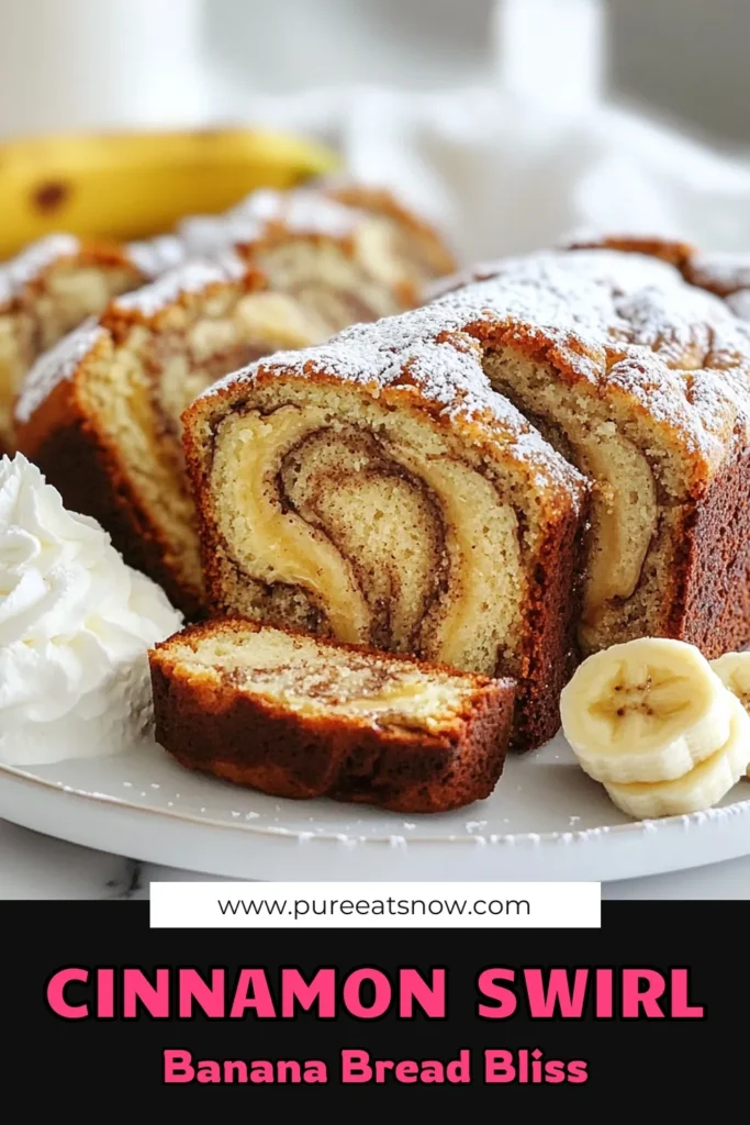 Indulge in the deliciousness of homemade cinnamon swirl banana bread with our easy banana bread recipe! This moist banana bread with cinnamon features a delightful swirl that elevates every bite. Made with ripe bananas and brown sugar, it’s the perfect treat for any occasion. Try this quick and simple recipe today and enjoy warm slices fresh from the oven. Save this post for your baking adventures! #CinnamonSwirlBananaBread #BananaBreadRecipe #Baking #Desserts