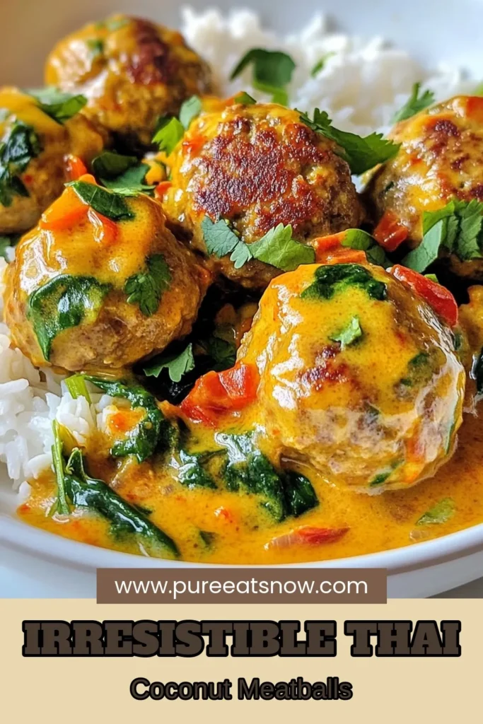 Discover the deliciousness of Thai coconut curry meatballs with this easy ground chicken meatball recipe. Coated in a savory red curry paste sauce and creamy coconut milk, this easy Thai curry dish is perfect for any dinner table. Ready in just 40 minutes, it's a flavorful meal the whole family will love. Try these coconut milk recipes today, and be sure to save for later! #ThaiCoconutCurryMeatballs #EasyThaiCurryDish #CoconutMilkRecipes #GroundChickenMeatballRecipe