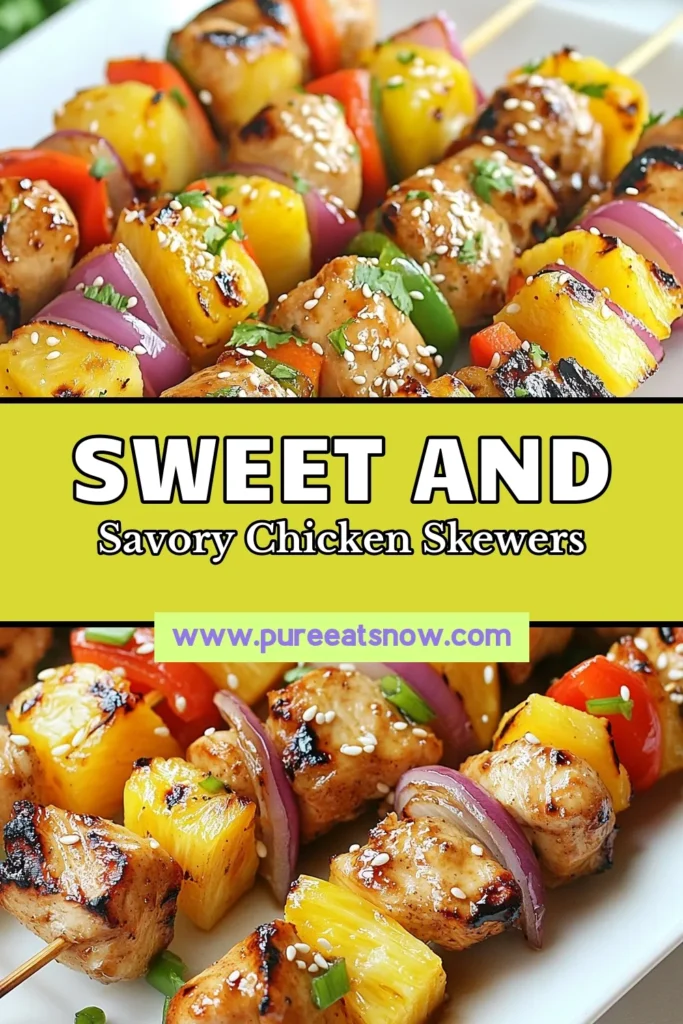 Enjoy these mouthwatering Teriyaki Pineapple Chicken Skewers that bring a delightful twist to your grilling game! This healthy skewers recipe features juicy teriyaki chicken skewers paired with fresh pineapple and colorful veggies, making it a perfect BBQ chicken skewers option. Ideal for summer cookouts, serve up these grilled chicken recipes for a crowd-pleasing dish. Save this recipe for your next barbecue! #TeriyakiChickenSkewers #PineappleChickenSkewers #GrilledChickenRecipes #HealthySkewersRecipe