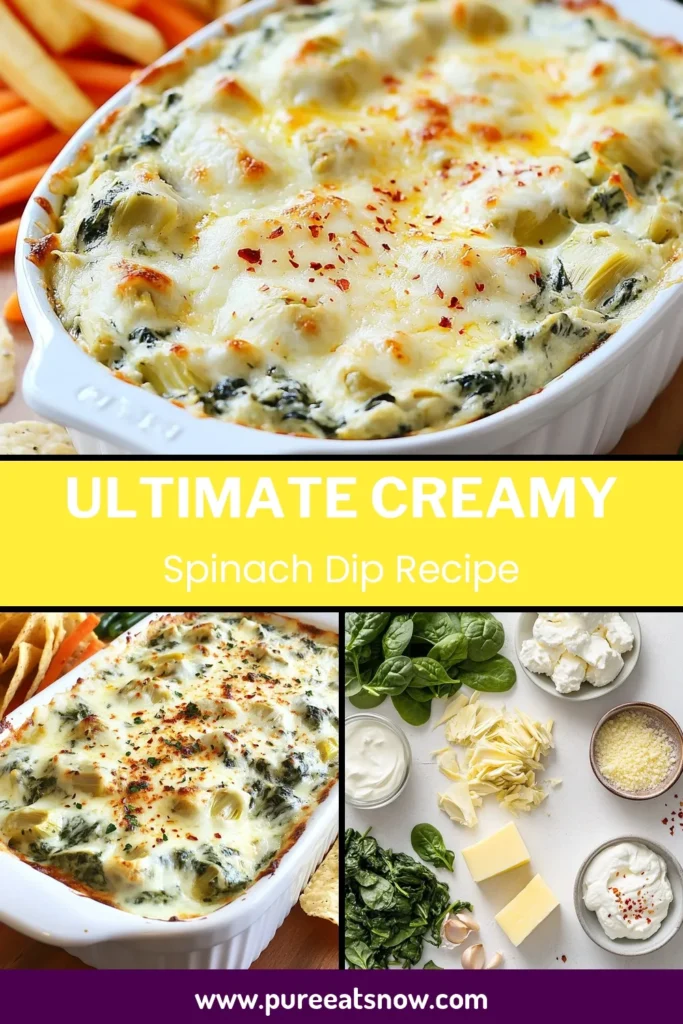 Looking for an irresistible party appetizer? This creamy spinach artichoke dip is the ultimate crowd-pleaser! Packed with flavors, our easy creamy dip blends spinach, artichokes, and cheeses for a mouthwatering treat. Enjoy this spinach artichoke dip recipe baked to golden perfection. Perfect for gatherings, it's sure to impress! Try it today and elevate your snack game! #CreamySpinachArtichokeDip #PartyAppetizerRecipes #EasyCreamyDip #BakedArtichokeDip