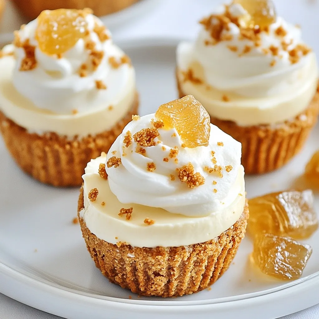 To make Gingerbread Cheesecake Dip Cups, you need: - 8 oz cream cheese, softened - 1 cup powdered sugar - 1 teaspoon vanilla extract - 1 teaspoon ground ginger - 1 teaspoon ground cinnamon - ½ teaspoon ground nutmeg - ½ cup whipped cream - 1 cup gingerbread cookie crumbs (plus extra for topping) - 12 mini graham cracker cups - Whipped cream for garnish - Crystallized ginger pieces for decoration (optional) You can swap some ingredients if needed: - Use Greek yogurt instead of cream cheese for a lighter dip. - Maple syrup can replace powdered sugar for a different sweetness. - If you lack ginger, use pumpkin pie spice as a blend. - Any whipped topping can stand in for whipped cream. - For crustless options, serve the dip in small bowls instead of cups. I suggest using these trusted brands for the best results: - Philadelphia for cream cheese, as it blends smoothly. - Domino powdered sugar, known for its fine texture. - McCormick spices are fresh and flavorful. - Reddi-wip for whipped cream is easy and tasty. - Annie's or Honey Maid graham cracker cups are great for crunch. These ingredients work together to create a festive and delicious treat that everyone will love! {{ingredient_image_1}} Start by gathering all your ingredients. You will need cream cheese, powdered sugar, vanilla extract, ground ginger, ground cinnamon, nutmeg, whipped cream, gingerbread cookie crumbs, and graham cracker cups. In a large mixing bowl, beat the softened cream cheese with an electric mixer. Mix until the cream cheese is smooth and creamy. Gradually add the powdered sugar. Keep mixing until it is fluffy and fully blended. Next, add the vanilla extract, ground ginger, ground cinnamon, and nutmeg. Beat the mixture again until all spices are mixed in well. Now, gently fold in the whipped cream. This step makes the dip light and airy. Finally, mix in the gingerbread cookie crumbs. Save a small amount of crumbs for topping later. Take your mini graham cracker cups and spoon the gingerbread cheesecake dip into each one. Fill them generously, but do not overfill. Make sure each cup gets a good amount of dip. This part is fun and allows you to be a bit messy. Once filled, place the cups in the refrigerator. Chill them for at least 30 minutes. This helps the flavors come together and the dip firm up a bit. Before serving, take the cups out. Top each one with a dollop of whipped cream. Sprinkle the reserved gingerbread cookie crumbs on top. For an extra touch, add a piece of crystallized ginger if you like. Arrange the cups on a festive platter. You can use mint or edible flowers for color. Enjoy your festive treat! To get a smooth and creamy dip, start with softened cream cheese. Cold cream cheese makes it hard to mix. Use an electric mixer; it helps blend the ingredients well. Mix the cream cheese alone first before adding sugar. This step makes it fluffier. When you add the whipped cream, fold it in gently. This keeps the dip light and airy. Serving is key to making these cups fun. Use a colorful platter to show off the mini cups. Place the cups close together for a cozy look. Add some sprigs of mint or edible flowers for color. Top each dip cup with whipped cream and gingerbread crumbs. A small piece of crystallized ginger adds flair. Avoid using cold cream cheese; it won’t mix well. Don't rush the chilling time. Allow at least 30 minutes in the fridge. This helps the flavors blend and firm up the dip. Be careful not to overmix the whipped cream. This can make the dip dense instead of light. Always save some crumbs for topping! Pro Tips Use Room Temperature Cream Cheese: Ensuring your cream cheese is at room temperature will help achieve a smoother and creamier dip without lumps. Customize the Spice Level: Feel free to adjust the amount of ground ginger, cinnamon, and nutmeg based on your personal preference for spiciness. Chill for Best Flavor: Allowing the dip to chill for at least 30 minutes helps the flavors meld together, resulting in a tastier dessert. Garnish Creatively: Adding a sprinkle of colorful edible flowers or fresh mint leaves can enhance the visual appeal and add a fresh element to the dip cups. {{image_2}} You can change the flavors in your gingerbread cheesecake dip. Try adding pumpkin spice for a fall twist. You could also mix in some chocolate chips for a rich taste. If you want a fruity twist, add a bit of lemon zest. For a nutty flavor, consider folding in some chopped walnuts or pecans. Each of these options brings a unique taste to your dip. If you're looking to make this dip a bit healthier, there are easy swaps. Use low-fat cream cheese instead of regular cream cheese. You can also swap powdered sugar for a sugar substitute. This will lower the calories without losing sweetness. Instead of whipped cream, use Greek yogurt for a tangy touch. These simple changes help keep the treat light. To make your dip even more festive, add seasonal items. Sprinkle some crushed candy canes on top for a minty crunch. You can also use crushed nuts for a lovely texture contrast. A drizzle of caramel sauce adds a sweet touch. For the holidays, consider incorporating dried cranberries or pomegranate seeds for a pop of color. These fun additions make every bite special and festive. To store leftovers, place your dip cups in an airtight container. Cover them tightly to keep them fresh. Store in the fridge for up to three days. This helps maintain their flavor and texture. You can freeze the dip, but do not freeze the graham cracker cups. Instead, spoon the dip into a container. Seal it well and freeze for up to one month. When you're ready to enjoy, thaw it in the fridge overnight. Then, serve it in fresh graham cracker cups. You do not need to reheat the dip. It tastes best served cold. If you find it too thick after refrigeration, gently stir in a bit of whipped cream to lighten it up. Enjoy your festive treat! Yes, you can make these cups ahead of time. Prepare the dip and fill the cups. Store them in the fridge for up to two days. This way, the flavors mix well. Just add the toppings before serving. You can serve many things with this dip. Fresh fruit like apples and pears works well. You can also use pretzels for a salty touch. Gingerbread cookies are a great match too. They enhance the ginger flavor. Yes, you can use other cookies for the base. Chocolate, vanilla, or even snickerdoodle cups add a fun twist. Each cookie gives a different taste. Just choose a flavor that you enjoy! This blog post covered how to make a Gingerbread Cheesecake Dip, including ingredients, step-by-step instructions, and tips for success. You learned the best practices for a creamy texture and how to store leftovers. I also shared fun variations to keep things fresh and exciting. Now, you can impress your friends and family with a delicious treat. Enjoy creating this easy, tasty dip for any occasion!
