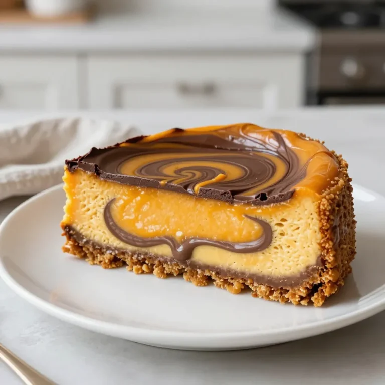 To make this Chocolate Swirl Pumpkin Cheesecake, gather these items: - 1 ½ cups graham cracker crumbs - ½ cup unsalted butter, melted - 2 tablespoons sugar - 24 oz cream cheese, softened - 1 cup granulated sugar - 1 cup pumpkin puree - 3 large eggs - 1 teaspoon vanilla extract - 1 teaspoon ground cinnamon - 1 teaspoon ground nutmeg - ½ teaspoon ground ginger - ½ cup semi-sweet chocolate chips, melted - 2 tablespoons cocoa powder These ingredients work together to create a rich and creamy dessert. You can swap some ingredients if needed. Here are some ideas: - Use coconut oil instead of butter for a dairy-free crust. - Replace granulated sugar with brown sugar for a deeper flavor. - Swap pumpkin puree with sweet potato puree for a twist. - Use Greek yogurt instead of cream cheese for a lighter option. These swaps can still give you a tasty cheesecake. To ensure your cheesecake tastes great, follow these tips: - Use fresh pumpkins or high-quality canned pumpkin puree for the best flavor. - Make sure your cream cheese is at room temperature. This helps it mix smoothly. - Check the expiration dates on your ingredients. Fresh ingredients make a big difference. - Store leftovers in an airtight container in the fridge to keep them fresh. These simple steps help keep your cheesecake delicious and enjoyable. {{ingredient_image_1}} First, gather your ingredients for the chocolate swirl pumpkin cheesecake. You will need graham cracker crumbs, butter, sugar, cream cheese, pumpkin puree, eggs, vanilla extract, spices, and chocolate chips. Preheat your oven to 325°F (163°C) and grease a 9-inch springform pan. 1. In a bowl, mix the graham cracker crumbs, melted butter, and sugar. 2. Press this mixture firmly into the bottom of the springform pan. This forms your crust. 3. Bake the crust for 10 minutes and let it cool. 4. In a large bowl, beat the softened cream cheese until smooth. 5. Gradually mix in the granulated sugar until creamy. 6. Add the pumpkin puree, eggs (one at a time), vanilla, and spices. Mix until it’s all blended well. 7. In another bowl, mix melted chocolate with cocoa powder. It should be smooth and even. 8. Pour half of the pumpkin batter over the cooled crust. 9. Spoon dollops of chocolate over this layer. 10. Pour the rest of the pumpkin batter on top. 11. Use a knife to swirl the chocolate gently into the pumpkin batter. 12. Bake for about 55 to 60 minutes. The center should look set but still jiggle slightly. After baking, turn off the oven and crack the door. Let the cheesecake cool inside the oven. This helps prevent cracks. Once cool, refrigerate for at least 4 hours, or overnight for the best taste. When serving, run a knife around the edges of the pan before removing the sides. Serve chilled slices on dessert plates. You can add whipped cream or cocoa powder for a nice touch. Enjoy your delicious creation! One common mistake is overbeating the cream cheese. Mix just until smooth. If you add too much air, your cheesecake may crack. Another mistake is not letting the cheesecake cool properly. Always cool it in the oven to avoid cracks. Finally, avoid skipping the chilling time. It helps set the flavors and texture. To boost flavor, try adding a dash of salt to your batter. This small touch brings out the sweetness. You can also use fresh spices instead of ground ones for a stronger taste. For a creamier texture, ensure your cream cheese is at room temperature. This step helps it blend evenly into the batter. A beautiful presentation makes your cheesecake even more tempting. Serve chilled slices on white dessert plates to highlight the colors. Top with a dollop of whipped cream for a classic touch. Sprinkles of cocoa powder or grated chocolate add elegance. For an extra flair, you can drizzle melted chocolate on top before serving. Pro Tips Use Room Temperature Ingredients: Ensure your cream cheese and eggs are at room temperature to achieve a smoother batter without lumps. Prevent Cracking: Allow the cheesecake to cool slowly in the oven with the door ajar to minimize the risk of cracks on the surface. Marble Effect: For a more defined swirl, use a toothpick to gently swirl the chocolate into the pumpkin batter without overmixing. Chill Overnight: For the best texture and flavor, refrigerate the cheesecake overnight before serving; this allows the flavors to meld beautifully. {{image_2}} You can easily make this cheesecake gluten-free. Just swap the graham cracker crumbs for gluten-free ones. Many brands offer good options. You can also use ground almonds or oats for a tasty crust. Just make sure the melted butter is gluten-free too. This way, everyone can enjoy this dessert. To make a vegan version, you can use a few simple swaps. Replace the cream cheese with a vegan cream cheese. You can find it at most stores. For the eggs, use flax eggs. Mix one tablespoon of flaxseed meal with three tablespoons of water. Let it sit for five minutes until it thickens. For the butter, replace it with coconut oil or a vegan butter. These swaps will give you a rich, tasty cheesecake. Get creative with your swirls! Instead of chocolate, try using caramel sauce for a sweet twist. You can even add fruit purees, like raspberry or strawberry, for a fresh flavor. Just pour the puree in dollops and swirl it in. Another fun idea is to mix in some peanut butter for a nutty taste. These twists make the cheesecake even more special. To keep your chocolate swirl pumpkin cheesecake fresh, store it in the fridge. Use an airtight container or wrap it well with plastic wrap. This will help it stay moist and tasty. It’s best to consume it within five days. If you have leftovers, make sure to store them right away. You can freeze this cheesecake if you want to keep it longer. First, let it cool completely. Then, wrap it tightly in plastic wrap. Next, place it in a freezer-safe bag or container. It can last up to three months in the freezer. When you want to eat it, move it to the fridge to thaw overnight. If you want to enjoy your cheesecake warm, you can reheat it. Preheat your oven to 250°F (120°C). Place the cheesecake on a baking sheet. Heat it for about 15-20 minutes. This will warm it without cooking it further. You can also enjoy it cold, as it tastes great straight from the fridge! To prevent cheesecake from cracking, I recommend a few key steps. First, bake it at a low temperature, like 325°F (163°C). This helps the cheesecake cook evenly. Second, avoid overmixing. Overmixing adds air, which can cause cracks. Third, let the cheesecake cool slowly in the oven. After baking, turn off the oven and crack the door open. This method helps the cheesecake cool without sudden temperature changes. Lastly, run a knife around the edge before removing it from the pan. This step helps to release any tension. Yes, you can make this cheesecake ahead of time! In fact, it often tastes better after chilling. You can prepare it a day before your event. After baking, let it cool and refrigerate it for at least four hours. For best flavor, let it chill overnight. Just remember to cover it well with plastic wrap. This keeps it fresh and prevents any odors from the fridge. Pumpkin and chocolate are a great duo. They can pair well with other flavors. For a warm touch, try spices like ginger or nutmeg. They enhance the pumpkin flavor nicely. Caramel is another delicious option. It adds sweetness and a hint of richness. You can also consider adding orange zest. The citrus gives a bright contrast to the rich flavors. Finally, a touch of sea salt can balance the sweetness and enhance the overall taste. This blog covered every key step to make a delicious cheesecake. We explored ingredients, baking, and storage tips. Remember to avoid common mistakes and try variations to suit your taste. You now have the tools to bake with confidence. Enjoy your cheesecake, whether it’s classic or creative. Your friends and family will love it!