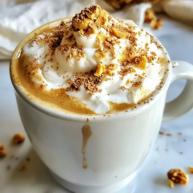 - 1 cup brewed espresso or strong coffee - 1 cup milk (dairy or non-dairy) - 2 tablespoons hazelnut syrup - 1 teaspoon ground ginger - 1 teaspoon ground cinnamon - 1 tablespoon molasses - 1/4 teaspoon ground nutmeg For a Gingerbread Hazelnut Latte, start with a solid base. Use 1 cup of brewed espresso or strong coffee. This gives your drink a rich and bold flavor. Next, choose your milk. You can use dairy milk or any non-dairy option you like. Almond, oat, or soy milk work well. To add that sweet, nutty twist, mix in 2 tablespoons of hazelnut syrup. The spices bring warmth to the drink. You need 1 teaspoon each of ground ginger and ground cinnamon. Add 1 tablespoon of molasses for a hint of sweetness and depth. Finally, a touch of nutmeg rounds out the flavors with just 1/4 teaspoon. - Whipped cream (for topping) - Crushed hazelnuts (for garnish) - Ground cinnamon (for garnish) Once your latte is ready, you can make it even better with some toppings. Whipped cream adds a creamy texture and sweetness. For a crunchy finish, sprinkle some crushed hazelnuts on top. A pinch of ground cinnamon adds a nice touch too. Enjoy this delightful drink with its festive flavors! {{ingredient_image_1}} To start, you need good coffee. I suggest using a strong brew like espresso. This gives the latte a rich taste. If you use regular coffee, make it strong. Use a coffee-to-water ratio of 1:15 for best results. This means one part coffee to fifteen parts water. Brew it fresh and set it aside. Next, grab a small saucepan. In it, combine the following ingredients: - 1 cup milk (dairy or non-dairy) - 2 tablespoons hazelnut syrup - 1 teaspoon ground ginger - 1 teaspoon ground cinnamon - 1 tablespoon molasses - 1/4 teaspoon ground nutmeg Heat this mixture over medium heat. Stir it gently as it warms up. You want it to steam but not boil. This step blends the spices nicely with the milk. It adds warmth and flavor to the drink. Now it's time to bring it all together. Take a large mug and pour in your brewed coffee or espresso. Slowly pour the frothed milk mixture over the coffee. This creates a beautiful swirl. Leave a bit of space at the top for whipped cream if you want. Top it off with a generous dollop of whipped cream. Then, sprinkle crushed hazelnuts and a pinch of ground cinnamon on top. This adds a nice crunch and visual appeal to your latte. Enjoy your cozy drink! To make the best frothy milk, start with cold milk. Use a frother or a whisk. Heat the milk gently until it’s steaming. Do not let it boil. Froth it vigorously to create a creamy texture. If you want a thicker froth, try using whole milk. Non-dairy options like oat milk also froth well. You can adjust the sweetness and spice to your liking. If you prefer a sweeter drink, add more hazelnut syrup or molasses. For a spicier kick, increase the ground ginger or cinnamon. Taste as you go to find your perfect balance. Don’t be afraid to experiment with flavors! To serve your latte with flair, add a cinnamon stick for stirring. A festive straw can brighten up the drink. Place the latte on a decorative plate with whole hazelnuts. This adds charm and makes the drink look special. A sprinkle of crushed hazelnuts on top also enhances the look. Pro Tips Use Fresh Spices: Fresh spices can elevate the flavor of your latte. Consider grinding whole spices like nutmeg and cinnamon for maximum aroma and taste. Experiment with Milk Alternatives: Try various non-dairy milk options like oat, almond, or coconut milk for different flavor profiles and textures in your latte. Adjust Sweetness to Taste: Depending on your preference, you can increase or decrease the amount of hazelnut syrup or molasses to make your latte sweeter or less sweet. Presentation Matters: Enhance the visual appeal by using a clear glass mug to showcase the beautiful layers of your latte and garnishes. {{image_2}} You can switch up the flavors in your latte. Try adding pumpkin spice or a hint of vanilla hazelnut for a new twist. Both options mix well with the warm spices in the original recipe. Pumpkin spice brings a cozy vibe, perfect for chilly days. Vanilla hazelnut adds a smooth sweetness that pairs beautifully with the nutty flavor of hazelnuts. If you follow a special diet, you can still enjoy this drink. For a vegan option, use almond or oat milk instead of dairy milk. You can also use a sugar-free hazelnut syrup for a low-calorie treat. If you are on a keto diet, simply replace the milk with unsweetened almond milk and skip the molasses. This way, you can indulge without straying from your goals. Want a cool drink? Making an iced version is easy! Start by brewing your espresso or strong coffee and let it cool. Then, mix the milk and hazelnut syrup as before, but chill it instead of heating. Pour the cooled coffee over ice and add the chilled milk mixture. Top with whipped cream and garnishes for a refreshing treat. Enjoy it on a warm day or when you crave something cold! To store leftover Gingerbread Hazelnut Latte, follow these steps: - Brewed Coffee: Pour any extra brewed coffee into a jar or container with a lid. - Milk Mixture: Store milk and spice mixtures in a separate container. This keeps flavors fresh. - Avoid Mixing: Do not mix the coffee and milk until you are ready to enjoy it. This keeps the texture nice. Reheating your latte is easy. Here’s how: 1. Microwave: Pour your latte into a microwave-safe cup. Heat in short bursts, about 30 seconds, until warm. 2. Stovetop: Use a small pot to heat the latte on low heat. Stir gently to avoid burning. 3. Frothing: If you want to froth the milk again, use a frother or whisk before serving. This adds a nice touch. Here’s how long you can keep your key ingredients: - Hazelnut Syrup: It lasts about 1 month in the fridge after opening. - Spices: Ground spices stay fresh for 6 months to 1 year if stored in a cool, dark place. - Coffee: Brewed coffee is best enjoyed within 3 days if kept in the fridge. Following these tips ensures your Gingerbread Hazelnut Latte stays tasty and enjoyable! A Gingerbread Hazelnut Latte is a warm drink that blends rich coffee flavors with festive spices. You use brewed espresso or strong coffee as the base. The drink gets its unique taste from hazelnut syrup, ginger, and cinnamon. It also has a touch of molasses, which adds depth. The creamy texture comes from steamed milk. Top it off with whipped cream, crushed hazelnuts, and a sprinkle of cinnamon for a cozy finish. Each sip warms you up and brings holiday cheer. You can find a Gingerbread Hazelnut Latte at many popular coffee shops during the winter months. Big chains like Starbucks and Dunkin' often serve it. Local cafes may offer their own twist on this festive drink. Check their seasonal menus to see if it's available. It's a great treat to enjoy when you're out shopping or catching up with friends. Yes, you can prepare some parts of the Gingerbread Hazelnut Latte ahead of time. Brew your coffee in advance and store it in the fridge. You can also mix the milk and spices earlier in the day. Just heat it up when you're ready to serve. For meal prep, make the milk mixture and keep it in the fridge for up to two days. This way, you can enjoy a quick and tasty latte any time. You learned how to make a Gingerbread Hazelnut Latte at home. We covered the ingredients, steps, and tips to perfect your drink. Remember, use strong coffee and your favorite milk. Froth it well and add tasty spices. You can mix in flavors or make it vegan too. Enjoy the fun of creating your own latte. This cozy drink is perfect for any time. Now, go ahead and try it yourself! Enjoy your flavorful creation.