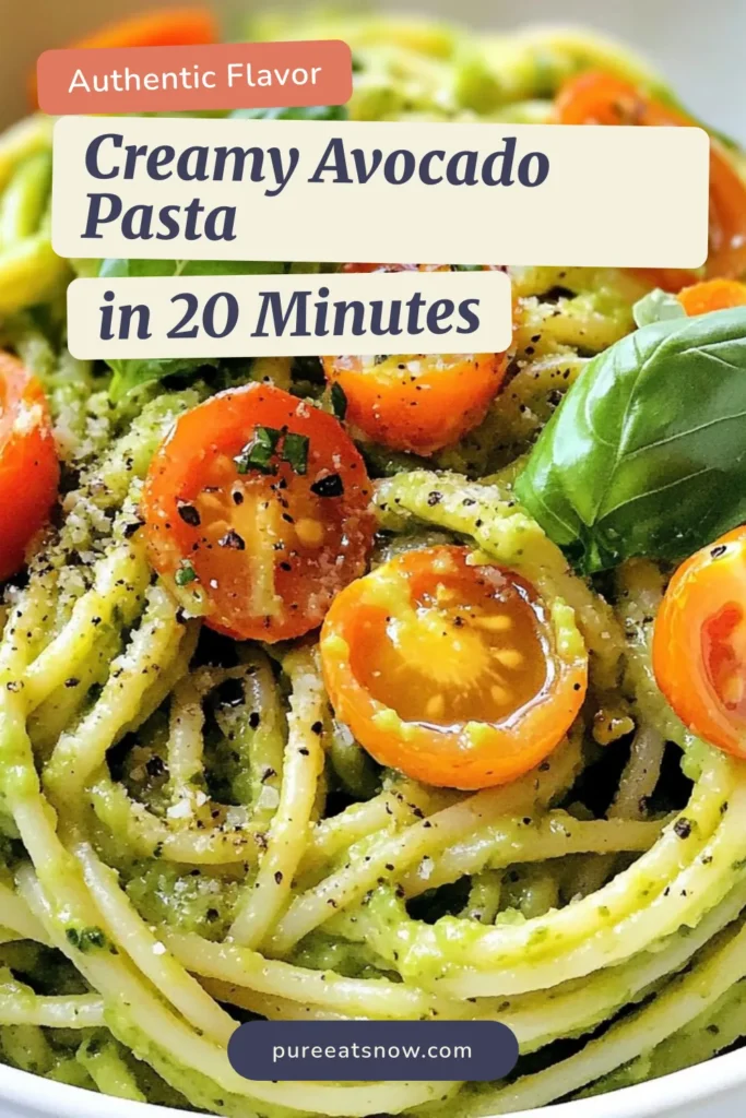 Indulge in this creamy avocado pasta, a quick and easy avocado pasta recipe perfect for any meal. This vegan avocado spaghetti features a delicious avocado sauce for pasta that&rsquo;s healthy and bursting with flavor. In just 20 minutes, create a satisfying dish that&rsquo;s ideal for weeknight dinners or a special occasion. Try this simple recipe today and elevate your pasta game! #CreamyAvocadoPasta #VeganPasta #HealthyEating #PastaRecipes