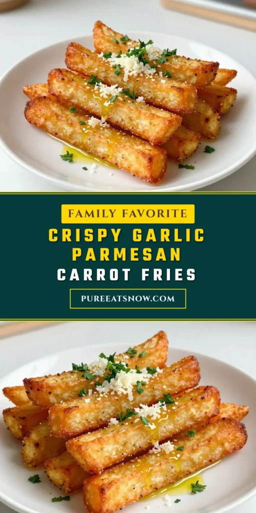 Discover the flavor-packed goodness of Garlic Parmesan Carrot Fries! This Healthy Carrot Fries Recipe is not only delicious but also a perfect Oven-Baked Carrot Fries option that everyone will love. Enjoy these Vegan-Friendly Snacks as a tasty treat or an easy vegetable side dish for any meal. With just a few simple ingredients, you&rsquo;ll create a crunchy delight that&rsquo;s sure to impress. Save this recipe for your next cooking adventure! #CarrotFries #HealthySnacks #VeganRecipes #VegetableSideDish