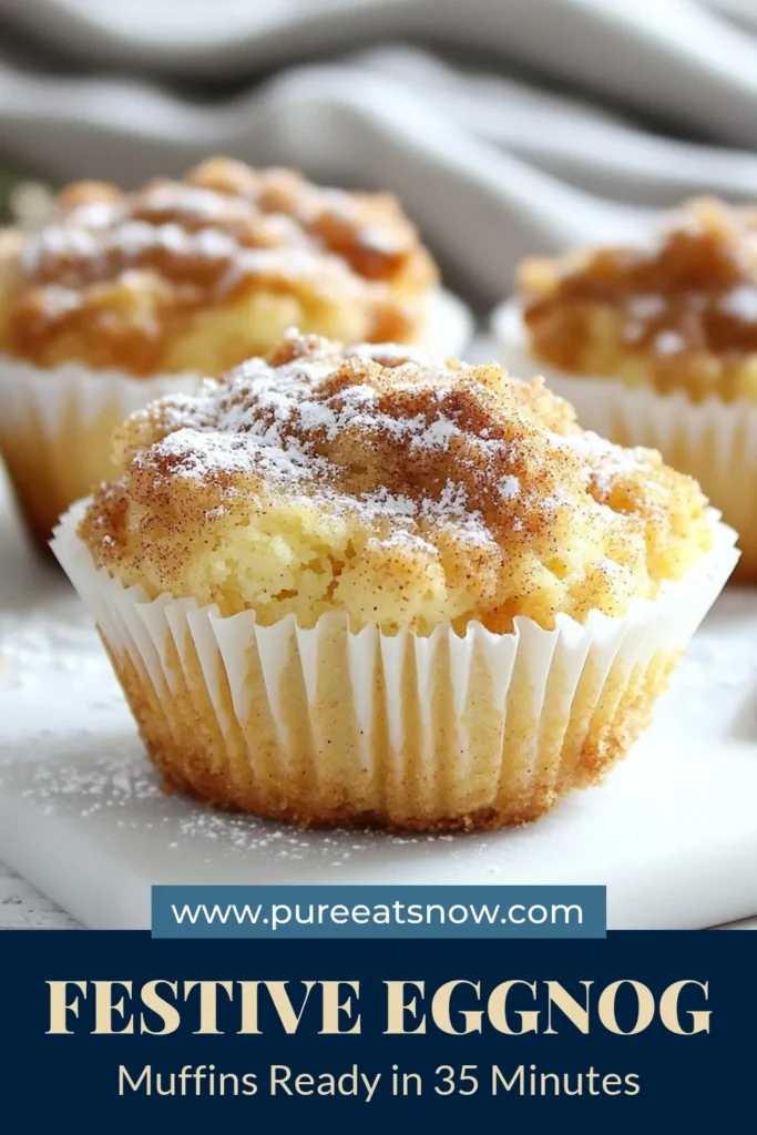 Get into the holiday spirit with these delicious Eggnog Cinnamon Coffee Cake Muffins! Perfect for Christmas gatherings, these cinnamon eggnog muffins combine the creamy richness of eggnog with warm spices for a festive treat. These holiday muffin recipes are simple to make and ideal for breakfast or dessert. Bake up a batch of these eggnog desserts that everyone will love! Try this recipe today! #EggnogCoffeeCakeMuffins #HolidayBaking #ChristmasRecipes #EggnogDesserts