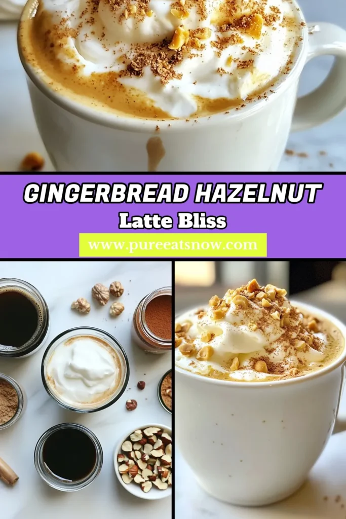 Warm up this winter with a delightful Gingerbread Hazelnut Latte recipe! Perfect for cozying up during the holidays, this festive latte combines brewed espresso with creamy hazelnut milk and aromatic spices. It's one of the best holiday coffee drinks you can make at home. Treat yourself to this homemade hazelnut latte topped with whipped cream and crushed hazelnuts. Save and share this cozy winter beverage today! #GingerbreadLatte #FestiveDrinks #WinterWarmers #HomemadeCoffee