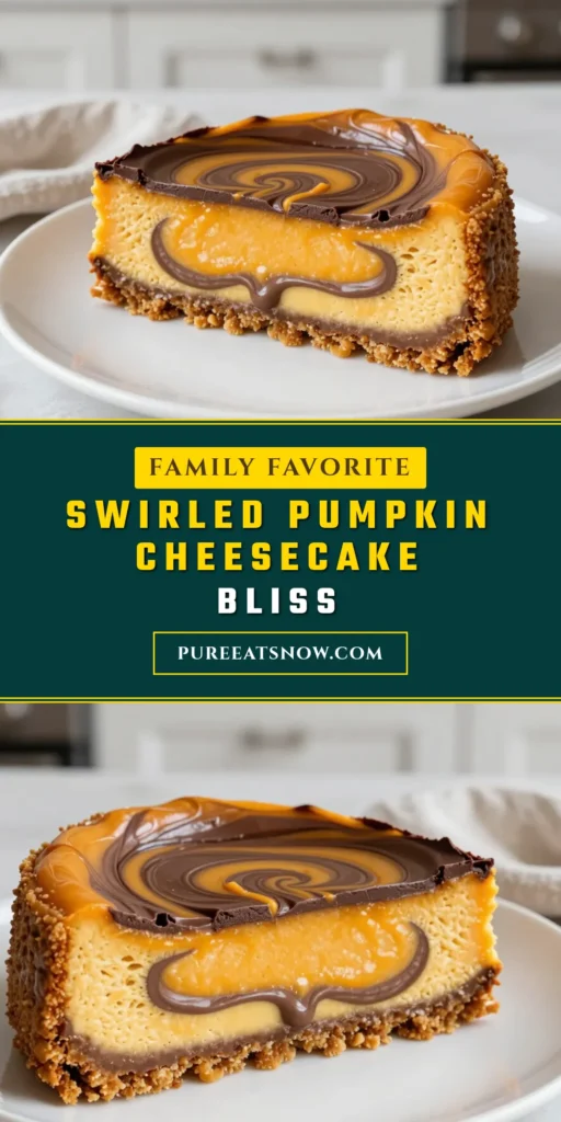 Indulge in this delightful Chocolate Swirl Pumpkin Cheesecake that perfectly embodies the essence of fall! This Pumpkin Cheesecake Recipe combines creamy pumpkin and rich chocolate for a stunning Swirl Cheesecake that will impress any guest. With simple steps, you'll create a luscious Cream Cheese Pumpkin Dessert that serves 12. Perfect for your autumn gatherings. Try it today and elevate your Fall Dessert Recipes! Save this recipe for later! #ChocolatePumpkinCheesecake #FallDessertRecipes #PumpkinCheesecakeRecipe #SwirlCheesecake