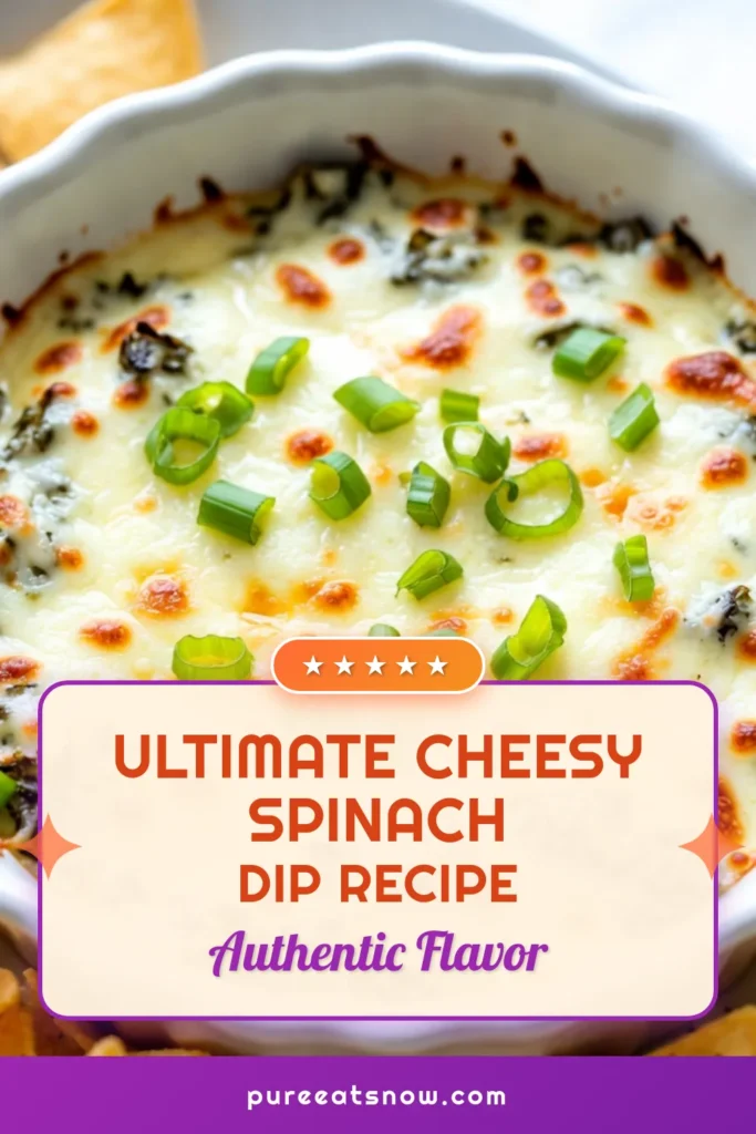 Looking for the perfect crowd-pleaser? Try this deliciously creamy Cheesy Baked Spinach Dip! This cheesy spinach dip recipe combines fresh ingredients for an easy spinach appetizer that everyone will love. Ideal for parties, this baked spinach dip is simple to make and packed with flavor. Serve with chips or veggies for a guaranteed hit! Save this cheesy dip for your next gathering! #spinachdip #appetizer #partyrecipe #cheesydip