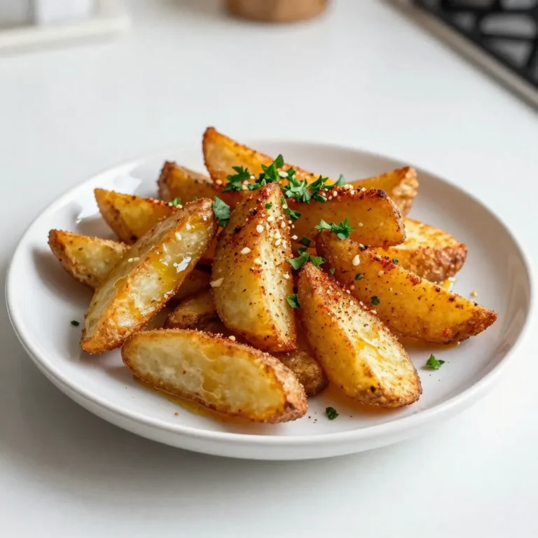 - 4 medium russet potatoes - 3 tablespoons olive oil - 1 teaspoon garlic powder - 1 teaspoon paprika - 1 teaspoon dried oregano - ½ teaspoon salt - ¼ teaspoon black pepper - Optional: Fresh parsley, chopped, for garnish To make crispy air fryer potato wedges, you need simple and fresh ingredients. Start with four medium russet potatoes. They have the right starch content for crispiness. Wash and scrub them well to remove dirt. Next, grab three tablespoons of olive oil. This oil helps the spices stick and gives flavor. For seasoning, you will need: - 1 teaspoon of garlic powder for a savory kick. - 1 teaspoon of paprika for a nice color and mild spice. - 1 teaspoon of dried oregano for an herbal touch. - ½ teaspoon of salt to enhance all the flavors. - ¼ teaspoon of black pepper for a bit of heat. If you want to add a fresh touch at the end, use chopped parsley as an optional garnish. This will add color and freshness to your dish. Now you have all the ingredients to create tasty and crispy potato wedges. {{ingredient_image_1}} First, set your air fryer to 400°F (200°C). Preheating helps the wedges cook evenly. Let it heat for about 5 minutes. Next, wash and scrub 4 medium russet potatoes. Cut each potato in half lengthwise. Then slice each half into wedges. Aim for thick triangles for the best texture. In a large bowl, toss the potato wedges with 3 tablespoons of olive oil. Make sure they are well coated. Sprinkle in 1 teaspoon of garlic powder, 1 teaspoon of paprika, 1 teaspoon of dried oregano, ½ teaspoon of salt, and ¼ teaspoon of black pepper. Toss again until all the wedges are covered with the seasoning mix. Place the seasoned potato wedges in a single layer in the air fryer basket. You may need to cook in batches if your air fryer is small. Air fry them for 15-20 minutes. Shake the basket halfway through cooking. This helps get them crispy on all sides. Once golden brown, remove the wedges and let them cool slightly. Enjoy your crispy potato wedges! To get that perfect crispiness, preheat your air fryer to 400°F (200°C). This step warms the air and helps the wedges cook evenly. Space your wedges in a single layer. If they touch, they won’t crisp up well. You can cook them in batches if needed. I recommend using medium russet potatoes for your wedges. They have a high starch content, which makes them fluffy inside and crispy outside. Other potatoes, like red or yellow, may not give the same texture. Stick with russets for the best results. To avoid soggy wedges, coat them well with olive oil and seasonings. This layer helps create that crispy texture. Also, make sure to shake the basket halfway through cooking. This movement lets the hot air reach every part of the wedges and keeps them crispy. Pro Tips Cut Evenly: Ensure that all potato wedges are cut to a uniform thickness for even cooking and crispiness. Soak for Crispiness: For extra crispy wedges, soak the cut potatoes in water for 30 minutes before seasoning and air frying. Don't Overcrowd: Cook the wedges in batches if necessary to avoid overcrowding the air fryer, which can lead to steaming instead of crisping. Experiment with Spices: Feel free to customize the seasoning mix with your favorite spices or herbs to create unique flavor profiles. {{image_2}} You can make your crispy air fryer potato wedges even tastier with added spices. For a spicy kick, try using cajun seasoning. Just sprinkle it over the wedges along with your other spices. If you love heat, chili powder also works well. It adds a great flavor and warms up each bite. Don’t be afraid to mix and match different spices. Experimenting can lead to fun new tastes. If you want to make a lighter version, you can skip the olive oil. Instead, bake the wedges in the oven. Spread them on a baking sheet and season as you normally would. Cooking without oil still gives you a tasty result. Just remember, the texture might differ a bit, but they will still be delicious. Air fryers are great for cooking crispy food with less oil, but baking can work too. Crispy potato wedges pair well with many dips. You can serve them with ketchup, ranch, or even a spicy aioli. For a fun twist, try a yogurt dip mixed with herbs. They also make a great side dish for burgers, sandwiches, or grilled meats. You can even enjoy them as a snack while watching a movie. The options are endless! To store leftover potato wedges, let them cool first. Place them in an airtight container. Keep them in the fridge for up to three days. This way, they stay fresh and tasty. To reheat, use the air fryer again. Set it to 350°F (175°C). Heat the wedges for about 5 to 8 minutes. This helps them regain their crispiness. Avoid using the microwave, as it makes them soft. You can freeze potato wedges for later. First, let them cool completely. Then, place them in a single layer on a baking sheet. Freeze them for about 1 to 2 hours. Once frozen, transfer them to a freezer bag. They can last up to three months. To reheat frozen wedges, no need to thaw. Just cook them in the air fryer at 400°F (200°C) for 15 to 20 minutes. Enjoy crispy wedges again, straight from the freezer! It takes about 25 minutes to make air fryer potato wedges. You spend 10 minutes prepping and 15 minutes cooking. First, you preheat the air fryer for 5 minutes at 400°F (200°C). Then, you cut the potatoes and toss them with oil and spices. Finally, you air fry them for 15 to 20 minutes, shaking the basket halfway through. This method gives you golden, crispy wedges every time. Yes, you can use different potatoes if you prefer. While russet potatoes are my favorite for their fluffiness, Yukon Gold or red potatoes work well too. These potatoes have a creamy texture and hold their shape nicely. Just remember that cooking times may vary slightly, so keep an eye on them as they cook. If your potato wedges are not crispy, several factors could be at play. - Too much moisture: Make sure to dry your potatoes thoroughly after washing. - Overcrowding the basket: Always lay the wedges in a single layer. If they stack, they won’t crisp up well. - Not enough oil: Use enough oil to coat the wedges evenly. This helps them crisp in the air fryer. - Wrong temperature: Ensure your air fryer is set to 400°F (200°C) for the best results. If you follow these tips, your wedges will come out crispy and delicious! This blog post covered how to make air fryer potato wedges. You learned the right ingredients, cooking methods, and tips for crispiness. Remember, preheating the air fryer and spacing your wedges will help. You can try different spices for fun flavors. Store leftovers properly for the best taste later. Enjoy making these tasty wedges. They are easy, quick, and delicious!