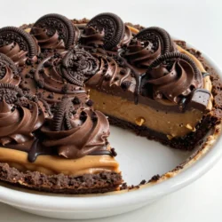 - 24 Oreo cookies, crushed - 1/4 cup unsalted butter, melted - 1 cup creamy peanut butter - 1 cup powdered sugar - 1 cup heavy whipping cream - 8 oz cream cheese, softened - 1 teaspoon vanilla extract - 1/2 cup semi-sweet chocolate chips - 1/4 cup chocolate syrup (optional for drizzling) - Extra Oreo crumbs for garnish The right amounts make this pie great. The crushed Oreos form a tasty crust. The melted butter holds the crust together. Creamy peanut butter gives a rich flavor. Powdered sugar adds sweetness without graininess. Heavy cream makes the filling light and fluffy. Softened cream cheese adds creaminess and helps set the filling. Vanilla extract gives a warm flavor. Semi-sweet chocolate chips add a rich chocolate layer. The optional chocolate syrup adds a pretty drizzle and extra sweetness. Extra Oreo crumbs make a nice garnish, too. For the best results, I suggest some trusted brands. Use Nabisco for the Oreo cookies; they have the classic taste. Jif or Skippy works well for creamy peanut butter. For cream cheese, Philadelphia is a favorite among bakers. Use Land O&rsquo;Lakes for unsalted butter to control the saltiness. For whipping cream, Horizon Organic offers good quality. Ghirardelli is my go-to for semi-sweet chocolate chips, as they melt smoothly and taste great. {{ingredient_image_1}} To start, grab 24 Oreo cookies and crush them finely. I use a food processor to make it easy. Next, melt 1/4 cup of unsalted butter in a small bowl. Mix the crushed cookies and melted butter well. This will help form a solid crust. Now, press the mixture firmly into the bottom of a 9-inch pie dish. Make sure it&rsquo;s even and compact. Place the dish in the refrigerator to set while you work on the filling. For the filling, take a large bowl and add 1 cup of creamy peanut butter and 8 oz of softened cream cheese. Beat these together until smooth. The cream cheese adds a nice creaminess. Gradually add 1 cup of powdered sugar and keep mixing until it blends well. This sweetens the filling and gives it a great texture. In a separate bowl, pour in 1 cup of heavy whipping cream. Whip it using a mixer until stiff peaks form. This means it will hold its shape. Now, gently fold the whipped cream into the peanut butter mixture. Use a spatula to combine them without deflating the whipped cream. The goal is a light and airy filling. Once the filling is ready, take the Oreo crust from the fridge. Pour the peanut butter filling into the crust and spread it evenly. Now it&rsquo;s time for chocolate! In a microwave-safe bowl, add 1/2 cup of semi-sweet chocolate chips. Heat them in 30-second bursts, stirring in between. Once melted and smooth, drizzle the chocolate over the top in a fun pattern. This adds a rich flavor. Finally, put the pie back in the refrigerator. Let it chill for at least 4 hours. This helps it set completely. If you can wait overnight, that&rsquo;s even better! Once it&rsquo;s ready, you can drizzle some chocolate syrup on top and sprinkle extra Oreo crumbs for garnish. Now, slice it into wedges and enjoy every bite! To get a smooth and creamy filling, mix the peanut butter and cream cheese well. Take your time and don&rsquo;t rush this step. When whipping the cream, stop when stiff peaks form. This keeps it light and fluffy. When you fold the cream into the peanut butter mix, do it gently to keep air in. This step makes your pie airy and soft. This pie shines with a drizzle of chocolate syrup on top. A sprinkle of extra Oreo crumbs adds crunch and flavor. You can also add whipped cream for a fun touch. Serve each slice with a fork and enjoy every bite. For a special twist, offer fresh berries on the side for color. They pair well with the rich flavors. Be careful not to overmix the filling after adding the whipped cream. Overmixing can make it dense instead of light. Also, chilling the pie is key; don't skip this step! If you don't chill it enough, the filling may not set right. Lastly, remember to measure your ingredients precisely. Using too much of one thing can change the taste and texture. Pro Tips Use High-Quality Chocolate: Choosing high-quality semi-sweet chocolate chips will enhance the flavor of your pie, making it even more indulgent. Chill the Filling: If your filling is too soft, refrigerate it for a short time before pouring it into the crust to help it firm up a bit. Variations on Toppings: Feel free to experiment with toppings like crushed nuts or drizzles of caramel sauce for a unique twist on the classic recipe. Make Ahead: This pie can be made a day in advance, making it a great dessert option for parties or gatherings. {{image_2}} You can make a no-bake version of this pie! To do this, simply skip baking the crust. Just press the crushed Oreo cookies mixed with melted butter into a pie dish. Then, refrigerate it to set. This method saves time and keeps everything nice and cool. To make this pie vegan and dairy-free, swap the cream cheese for a vegan cream cheese. Use coconut cream instead of heavy cream. You can also use maple syrup instead of powdered sugar. Make sure to check the Oreo cookies, as some brands may contain dairy. Feel free to get creative with flavors! You can add more chocolate by mixing in chocolate chips with the peanut butter filling. Try using dark chocolate for a richer taste. For toppings, consider crushed nuts, whipped coconut cream, or fresh berries. Each adds a unique twist to this delightful pie. To keep your Chocolate Peanut Butter Oreo Pie fresh, store it in the fridge. Use a pie cover or plastic wrap. This helps keep the pie moist and prevents it from absorbing other smells. The pie stays good in the fridge for about 5 days. After that, it may lose its fresh taste and creamy texture. Check for any signs of spoilage before eating. You can freeze the pie for up to 2 months. First, slice the pie into wedges. Wrap each slice in plastic wrap and then foil. This keeps them safe from freezer burn. When ready to eat, thaw in the fridge overnight. Enjoy the pie chilled for the best taste! Yes, you can use reduced-fat ingredients. However, this can change the taste and texture. The pie may not be as rich or creamy. I suggest using reduced-fat cream cheese and peanut butter. The crust can also use reduced-fat Oreos. You can use coconut cream or a non-dairy milk like almond milk. Whipped topping is another option for a lighter feel. Just remember that this can affect the pie&rsquo;s texture and flavor. Coconut cream gives a nice richness, while almond milk may make it less creamy. Yes, you can make this pie ahead of time. It&rsquo;s great to chill it overnight. This way, the flavors blend well, and it sets perfectly. Just cover it tightly with plastic wrap to keep it fresh. Absolutely! You can use gluten-free Oreo cookies for the crust. Check the labels to ensure all other ingredients are gluten-free. This way, everyone can enjoy this tasty pie without worrying. This blog provided a detailed guide on making a delicious pie. We covered key ingredients, step-by-step instructions, and tips for the best results. Variations and storage tips ensure you can customize and preserve your pie well. Remember, quality ingredients matter for taste. Follow the methods closely to avoid pitfalls. Enjoy your creamy, dreamy pie and feel free to experiment with flavors. You now have all the tools to impress with this delightful dessert!