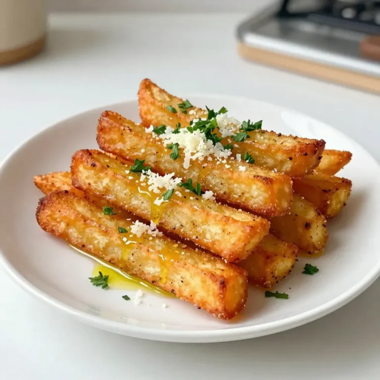 - 4 large carrots, peeled and cut into fry shapes - 3 tablespoons olive oil - 4 cloves garlic, minced - 1/2 cup grated Parmesan cheese - 1 teaspoon dried oregano - 1/2 teaspoon smoked paprika - Salt and black pepper to taste - Fresh parsley, chopped for garnish You can switch oils if you like. Avocado oil or coconut oil works great. For a different cheese, try nutritional yeast for a vegan twist. You can also use feta or goat cheese. If you want more flavor, add fresh herbs like thyme or rosemary. You can change the spices, too. Chili powder could give a nice kick. Try adding cumin for a warm touch. Using fresh carrots gives the best taste. They are crispy and sweet when baked. Choose firm carrots with no spots. If you use frozen carrots, they may not be as crunchy. Thaw them first, and make sure to dry them well. This helps get rid of extra moisture. If you use fresh carrots, cut them into even shapes. This way, they cook evenly. {{ingredient_image_1}} Start by preheating your oven to 425°F (220°C). This heat makes the fries crispy. Next, take a baking sheet and line it with parchment paper. This helps with cleanup and keeps the fries from sticking. In a large bowl, add your cut carrot fries. Pour in 3 tablespoons of olive oil. Toss the fries well so they are all coated. Then, add 4 cloves of minced garlic and 1/2 cup of grated Parmesan cheese. Sprinkle in 1 teaspoon of dried oregano, 1/2 teaspoon of smoked paprika, and salt and pepper to taste. Mix everything until the carrots are evenly covered. This mix gives the fries their great flavor. Spread the coated carrot fries in a single layer on the baking sheet. Make sure not to overcrowd them. This step is key for crispiness. Bake the fries for 20 to 25 minutes. Flip them halfway through for even cooking. When they are golden brown and crispy, they are done. For a final touch, sprinkle more Parmesan cheese and some fresh parsley on top. Enjoy your tasty and crispy carrot fries! To make your Garlic Parmesan Carrot Fries stand out, focus on seasoning. Start with fresh garlic for the best taste. Minced garlic brings a strong, rich flavor. Use a good-quality Parmesan cheese. This cheese adds saltiness and depth. Adjust the salt as needed, based on your cheese's salt level. You can also add herbs like thyme or rosemary for extra flavor. Don’t forget to taste as you go. Each step can change the taste. Crispiness is key for perfect carrot fries. First, cut the carrots evenly. This helps them cook at the same rate. When you coat them in oil, make sure each fry is well-covered. Spread them out on the baking sheet. If they touch, they will steam instead of crisp. Flip them halfway through baking. This lets all sides get golden brown. Bake at 425°F (220°C) for 20-25 minutes for the best results. Garlic Parmesan Carrot Fries are great on their own, but you can pair them too. Try serving them with a dipping sauce, like ranch or garlic aioli. You can also top them with fresh herbs for color and taste. For a fun twist, add a sprinkle of chili flakes for heat. These fries go well with grilled meats or as a side to a fresh salad. Enjoy them fresh out of the oven for the best flavor! Pro Tips Choose Uniform Carrots: Select carrots of similar size to ensure even cooking and consistent crispiness. Oil and Seasoning: Make sure the carrot fries are evenly coated with olive oil and seasoning for maximum flavor and crispiness. Don't Overcrowd: Spread the fries out on the baking sheet without overlapping to promote better airflow and prevent steaming. Keep an Eye on Baking Time: Ovens vary, so check the fries a few minutes before the suggested time to prevent burning. {{image_2}} You can change up the flavor of your garlic Parmesan carrot fries easily. Here are a few ideas: - Herbs: Try adding fresh thyme or rosemary for a fragrant twist. - Spices: A pinch of cayenne pepper can add a nice kick. - Cheeses: Swap Parmesan for feta or cheddar for a different taste. Mix and match these options to find your favorite flavor. You can even create a blend of different herbs and spices for a unique touch. If you need to make the recipe gluten-free, you are in luck! This dish is naturally gluten-free. Just keep an eye on any seasonings you use. For a dairy-free version, use nutritional yeast instead of Parmesan cheese. It gives a cheesy flavor without any dairy. You can also try dairy-free cheese for a similar taste. If you want to try different cooking methods, an air fryer works great for these fries. Preheat your air fryer to 400°F (200°C) and cook them for about 15 minutes. Check them halfway through for even cooking. For stovetop cooking, heat a non-stick skillet over medium heat. Add the coated carrot fries and cook for about 10-12 minutes, turning often. This method gives you crispy fries with a slightly different texture. To store leftovers, first let them cool down. Place the carrot fries in an airtight container. This keeps the fries fresh and prevents them from drying out. You can store them in the fridge for up to three days. When you’re ready to eat them again, simply reheat in the oven for crispiness. If you want to freeze your carrot fries, start by letting them cool completely. Lay them in a single layer on a baking sheet and freeze for about an hour. After they freeze, transfer the fries into a freezer-safe bag. Be sure to remove as much air as possible. They can last up to three months in the freezer. To reheat, bake them straight from frozen for 25-30 minutes at 425°F (220°C). In the fridge, the carrot fries stay fresh for three days. In the freezer, they can keep well for three months. For the best taste, enjoy them soon after baking. If you store them properly, the flavors and textures remain great! To make carrot fries crispy, start by cutting them into even shapes. This helps them cook evenly. Use enough olive oil to coat the fries well. Spread them out on a baking sheet without crowding. Overcrowding makes them steam instead of crisp. Bake at 425°F (220°C) for 20-25 minutes. Flip them halfway through for even browning. The high heat and proper spacing create that perfect crunch we all love. Yes, you can use baby carrots. They are convenient and save time. However, baby carrots may not get as crispy as large ones. Slice them into fry shapes for better texture. They will bake quicker, so check them often. Adjust the baking time to avoid overcooking them. This way, you can still enjoy a tasty side. Garlic Parmesan carrot fries pair well with many dishes. They make a great side for burgers or grilled chicken. You can also serve them with dips like ranch or garlic aioli. For a light meal, try them with a fresh salad. These fries add a fun twist to any dinner plate. They bring color and flavor that everyone will enjoy. This post covered everything you need to know about making delicious carrot fries. We talked about the right ingredients, baking techniques, and smart tips to get crispy results. I shared ideas for variations and how to store your fries. Remember, fresh carrots work best, but frozen ones can still be tasty. Enjoy experimenting with flavors and serving them in fun ways. Now, grab your carrots and start cooking!