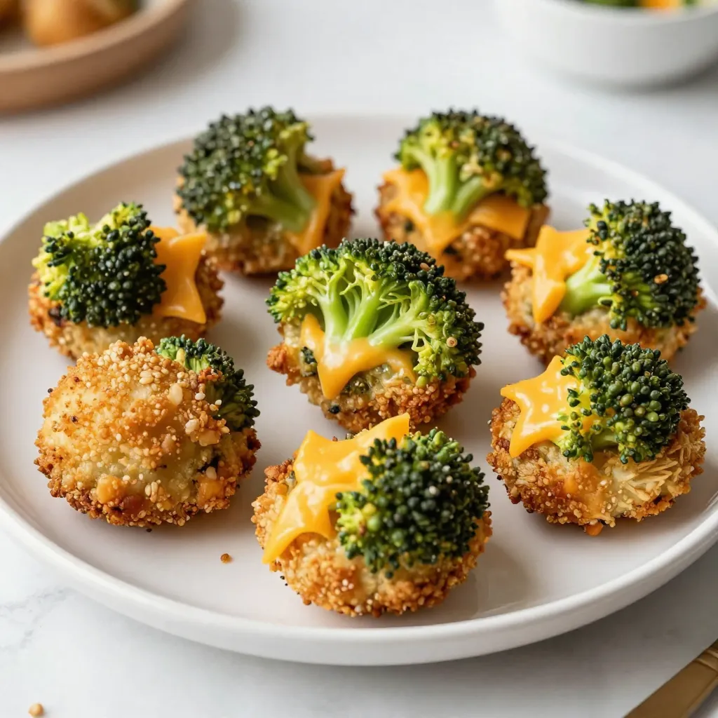 To make these tasty bites, you will need: - 1 cup cooked quinoa - 1 ½ cups broccoli florets, finely chopped - 1 cup shredded sharp cheddar cheese - 2 large eggs - ½ cup breadcrumbs (whole wheat or gluten-free) - ½ teaspoon garlic powder - ½ teaspoon onion powder - Salt and pepper to taste - 1 tablespoon olive oil (for greasing baking sheet) These ingredients come together to create a mix of texture and flavor. The quinoa acts as a base, while the broccoli adds color and nutrients. The cheese brings richness and a nice melt. You can enhance your quinoa bites with some fun extras. Consider: - Fresh herbs like parsley or basil for brightness - A dash of hot sauce for a kick - Grated carrots for added sweetness and crunch - Different cheese options, like mozzarella or pepper jack These additions can make the bites unique and fun. Feel free to mix and match based on your taste. Selecting good ingredients makes a big difference. Here’s what to look for: - Quinoa: Choose organic or pre-rinsed quinoa to save time. It should be plump and shiny. - Broccoli: Pick bright green florets with no yellowing. They should feel firm. - Cheddar Cheese: Go for sharp cheddar for the best flavor. Check for freshness and quality. - Eggs: Use free-range or organic eggs for better taste and nutrition. Always try to buy fresh, high-quality ingredients. They make your cooking more enjoyable and your bites tastier. {{ingredient_image_1}} Start by preheating your oven to 375°F (190°C). This helps the bites cook evenly. Next, lightly grease a baking sheet with olive oil. You can also use parchment paper if you prefer. This step prevents the bites from sticking. In a large bowl, combine 1 cup of cooked quinoa with 1 ½ cups of finely chopped broccoli florets. Add 1 cup of shredded sharp cheddar cheese and 2 large eggs. Mix these ingredients well. This mix forms the base of our bites. Now, add ½ cup of breadcrumbs, ½ teaspoon of garlic powder, and ½ teaspoon of onion powder. Season with salt and pepper to taste. Stir until everything blends nicely. Using your hands or a cookie scoop, form the mixture into small patties. Place them on the greased baking sheet. Make sure to leave space between each bite. This allows hot air to circulate. Bake in the preheated oven for about 20-25 minutes. You'll know they are done when they turn golden brown and crispy outside. After baking, let them cool slightly before serving. Enjoy warm, perhaps with marinara or ranch for dipping! To make perfect quinoa bites, focus on the mix. Use cooked quinoa that is fluffy, not mushy. The right ratio of cheese helps keep them cheesy and moist. When you add eggs, they bind the mix well. This gives the bites a nice hold. If they feel too wet, add more breadcrumbs. This will help them crisp up when baking. Soggy bites can ruin your meal. To avoid this, make sure your broccoli is finely chopped and not wet. Drain any excess water from the cooked quinoa. When mixing, be careful not to overwork it. Form the bites gently and do not pack them too tightly. This keeps air in and helps them bake crispy. Serve your quinoa bites warm for the best taste. They pair well with marinara sauce or ranch dressing. You can also try a yogurt dip or a spicy aioli. For a fun touch, place them on a colorful platter. Adding fresh herbs not only looks great but adds a burst of flavor. Pro Tips Chop Broccoli Finely: Ensure the broccoli is finely chopped to help it mix well with the quinoa and cheese, providing a better texture and flavor in each bite. Experiment with Cheese: While sharp cheddar is delicious, try mixing in other cheeses like mozzarella or pepper jack for different flavor profiles. Adjust Seasoning: Taste the mixture before forming the bites, allowing you to adjust the salt and pepper to your preference for optimal flavor. Use a Silpat Mat: For an extra crispy bottom, consider using a Silpat baking mat instead of parchment paper when baking these bites. {{image_2}} You can boost the flavor of your Broccoli Cheddar Quinoa Bites easily. Try adding spices like paprika or cumin for a warm kick. Fresh herbs like parsley or cilantro can also add a nice touch. For a zesty twist, mix in some lemon zest. These changes make the bites more exciting! Want a dairy-free version? You can swap the cheddar cheese with a dairy-free alternative. Nutritional yeast also adds a cheesy flavor without dairy. If you need a gluten-free option, use gluten-free breadcrumbs. You can even replace the eggs with flaxseed meal mixed with water. This keeps the bites together and adds fiber. These quinoa bites pair well with many dishes. Serve them as a snack or appetizer with marinara sauce or ranch dressing. They also work great as a side dish with grilled chicken or fish. For a light meal, add them to a salad. The options are endless! After you enjoy your Broccoli Cheddar Quinoa Bites, store leftovers in an airtight container. Make sure they cool down to room temperature first. Keep them in the fridge for up to three days. This way, they stay fresh and tasty. When ready to eat, you can reheat them easily. You can freeze these bites for later! Start by placing them on a baking sheet in a single layer. Freeze them for about an hour until solid. Then, transfer the bites to a freezer-safe bag. They can stay in the freezer for up to three months. This makes for a quick snack or meal later. To reheat, preheat your oven to 350°F (175°C). Place the bites on a baking sheet and heat for about 10 to 15 minutes. This keeps them crispy. You can also use a microwave, but the bites may turn soft. If you prefer the oven, they will taste just like fresh! Yes, you can make these bites ahead of time. Prepare the mixture and shape the bites. Store them in the fridge for up to 24 hours before baking. This makes it easy for busy days. You can also freeze the bites before baking. Just place them on a tray and freeze. Once frozen, transfer them to a bag. They can last for about three months in the freezer. When you’re ready to eat, bake them straight from the freezer. Just add a few extra minutes to the baking time. If you want to skip eggs, there are great substitutes. For each egg, use ¼ cup of unsweetened applesauce. This keeps the bites moist and tasty. Another option is to use ¼ cup of mashed banana. You can also use flaxseed meal. Mix 1 tablespoon of flaxseed meal with 2.5 tablespoons of water. Let it sit for a few minutes until it thickens. Each of these options holds the ingredients together well. You will know the bites are done when they turn golden brown. They should also feel firm to the touch. Bake them for 20 to 25 minutes at 375°F (190°C). If you want a crispy texture, broil them for an extra minute. Keep an eye on them while broiling to avoid burning. Let them cool for a few minutes before serving. This will allow the flavors to settle and make them easier to eat. Broccoli cheddar quinoa bites are a tasty and healthy snack. We covered the main and optional ingredients, plus tips for choosing quality items. The step-by-step guide made mixing, shaping, and baking simple. By following my tips, you can avoid soggy bites and perfect the texture. Feel free to experiment with flavors and store any leftovers with ease. Enjoy your cooking, and make these bites your own! They are sure to impress family and friends.